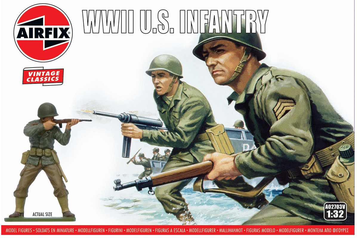 Airfix A02703V 1/32 Scale WWII U.S. Infantry Plastic Model Kit - Highly Detailed Military Figure for Collectors & History Enthusiasts | Perfect for Dioramas, Wargaming & Historical Displays