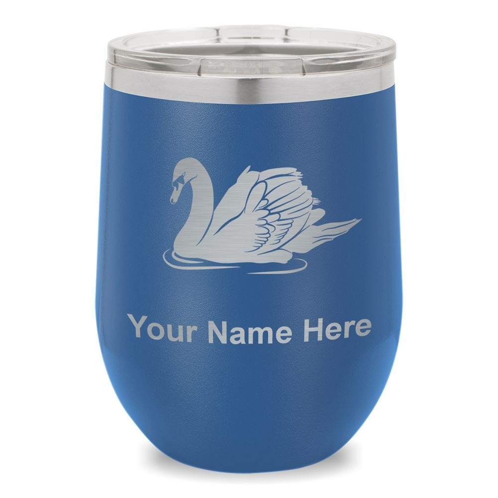 Personalized Engraved Swan Wine Glass Tumbler - Dark Blue, Elegant Stemless Glass for Wine, Cocktails & Gifts - Perfect for Weddings, Anniversaries & Special Occasions