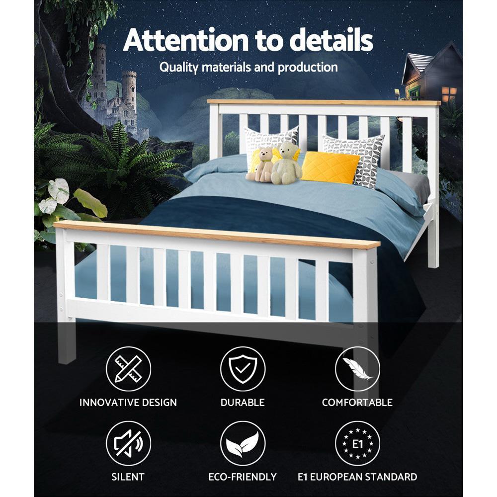 Kewarra Bed White & Normay Series Pillow Top Mattress - Medium Firm Double Package for Ultimate Comfort | Perfect for Guest Rooms, Master Bedrooms & Vacation Homes