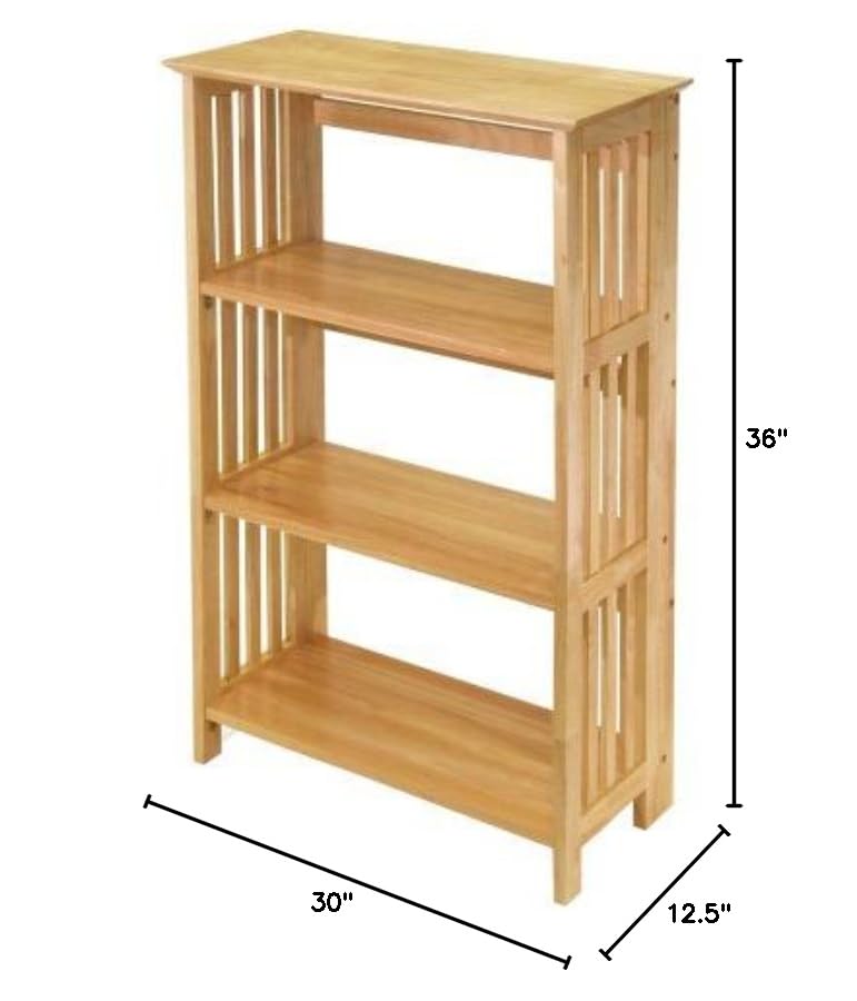 Mission Pine Wood Bookcase - Natural Finish, 36 Inch Tall, Rustic Bookshelf for Living Room, Bedroom, or Home Office Storage