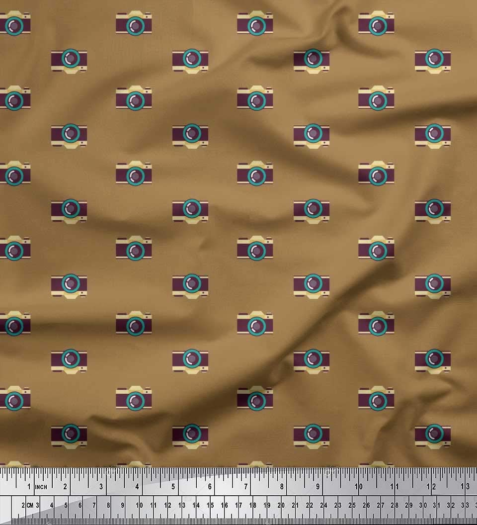 Soimoi Rayon Brown Fabric by The Yard - 56 Inch Wide Camera Print Shirting for Photography Enthusiasts - Travel-Themed Dressmaking Material for DIY Shirts, Skirts & Camera Bags - Perfect for Photographers & Travel Lovers
