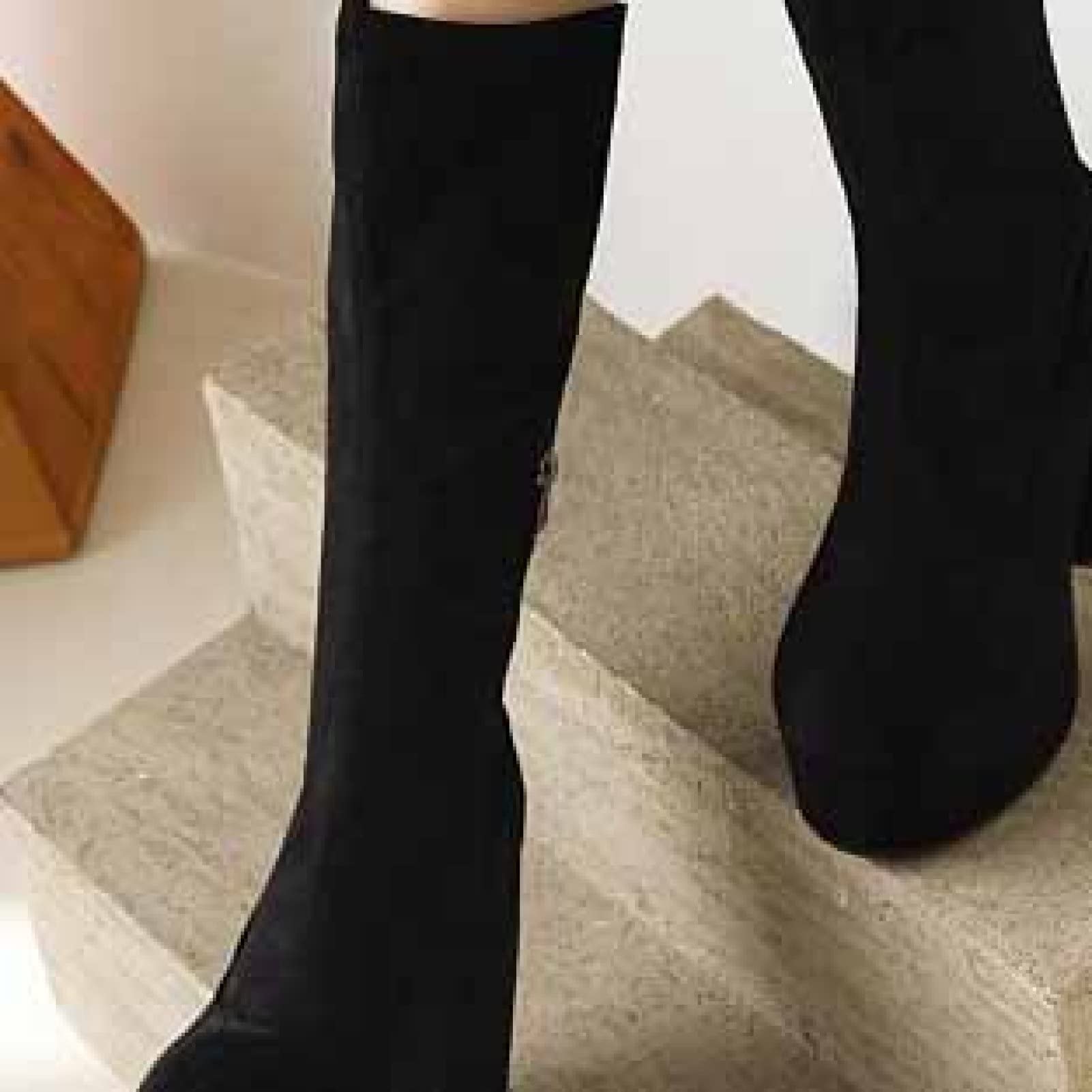Hoxekle Women's Fashion Knee High Suede Boots - Leopard Print, Side Zipper, Square Toe, Thick Platform - Perfect for Nightclub, Party & Winter Outfits
