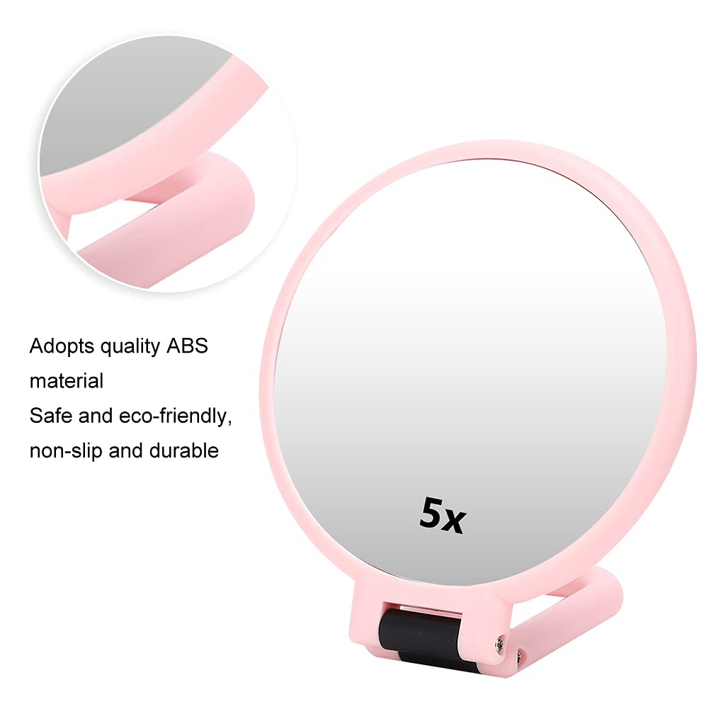 Portable Travel Mirror with 5X Magnification - Foldable Cosmetic Mirror for Makeup & Skincare - Compact Desktop Vanity Mirror (Pink) - Perfect for Travel, Home & Professional Makeup Artists