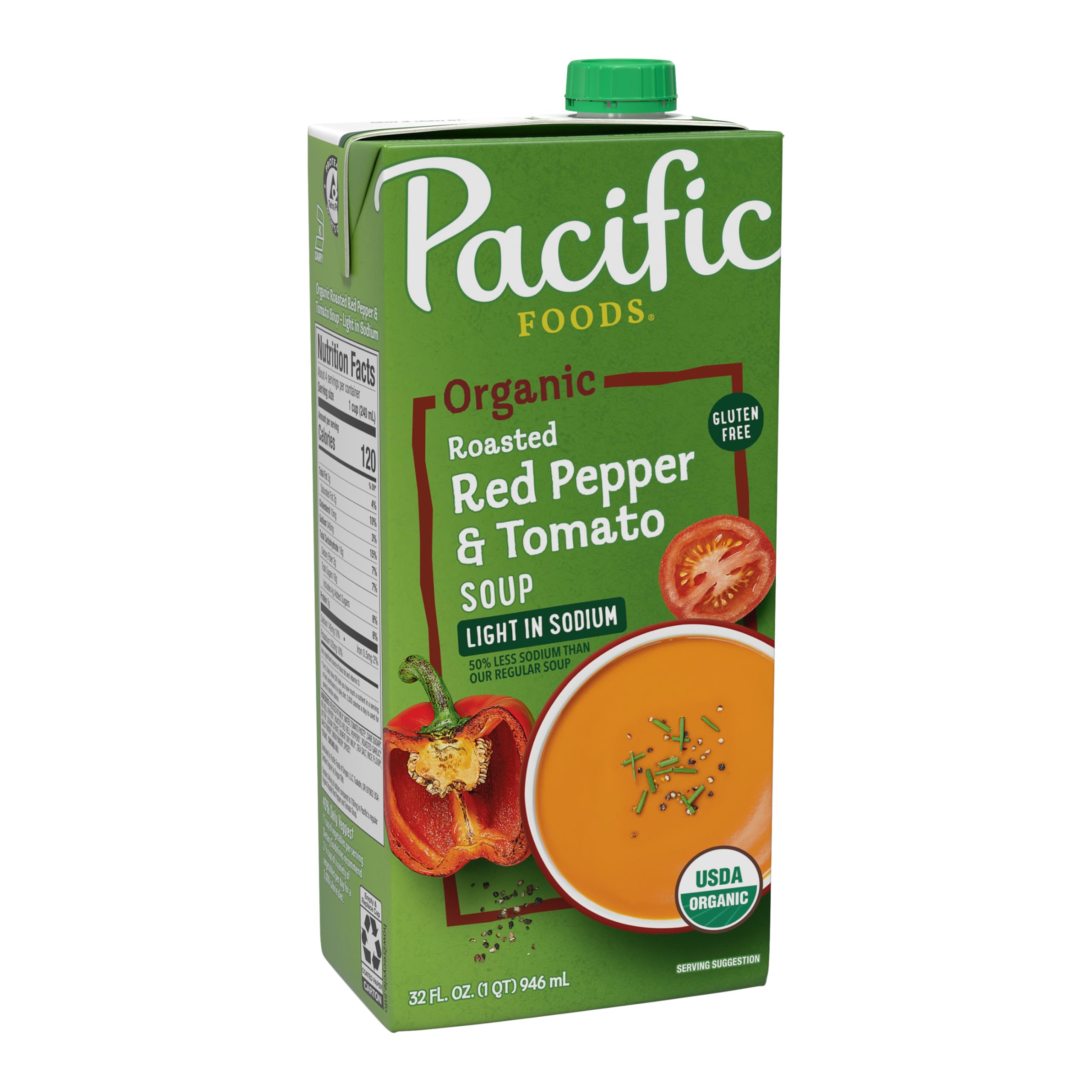 Organic Roasted Red Pepper & Tomato Soup - Low Sodium, 32 oz | Pacific Foods | Healthy Vegan Soup for Lunch, Dinner & Meal Prep