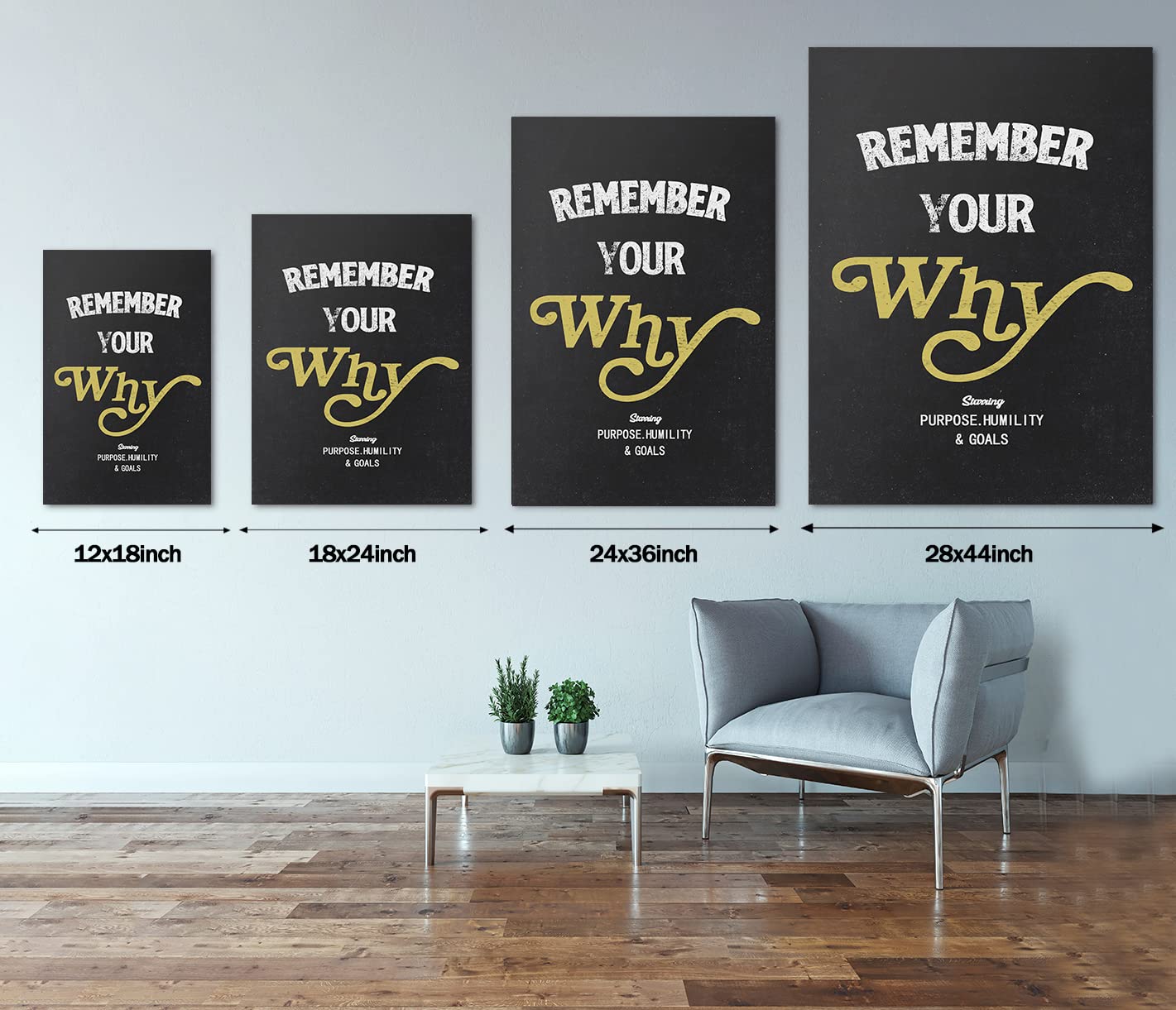 Inspirational Office Wall Art - 'Remember Your Why' Motivational Quotes for Goals & Humility, Black & White Framed Canvas Print (18x24 in) - Perfect for Office, Classroom, or Home Decor, Ready to Hang