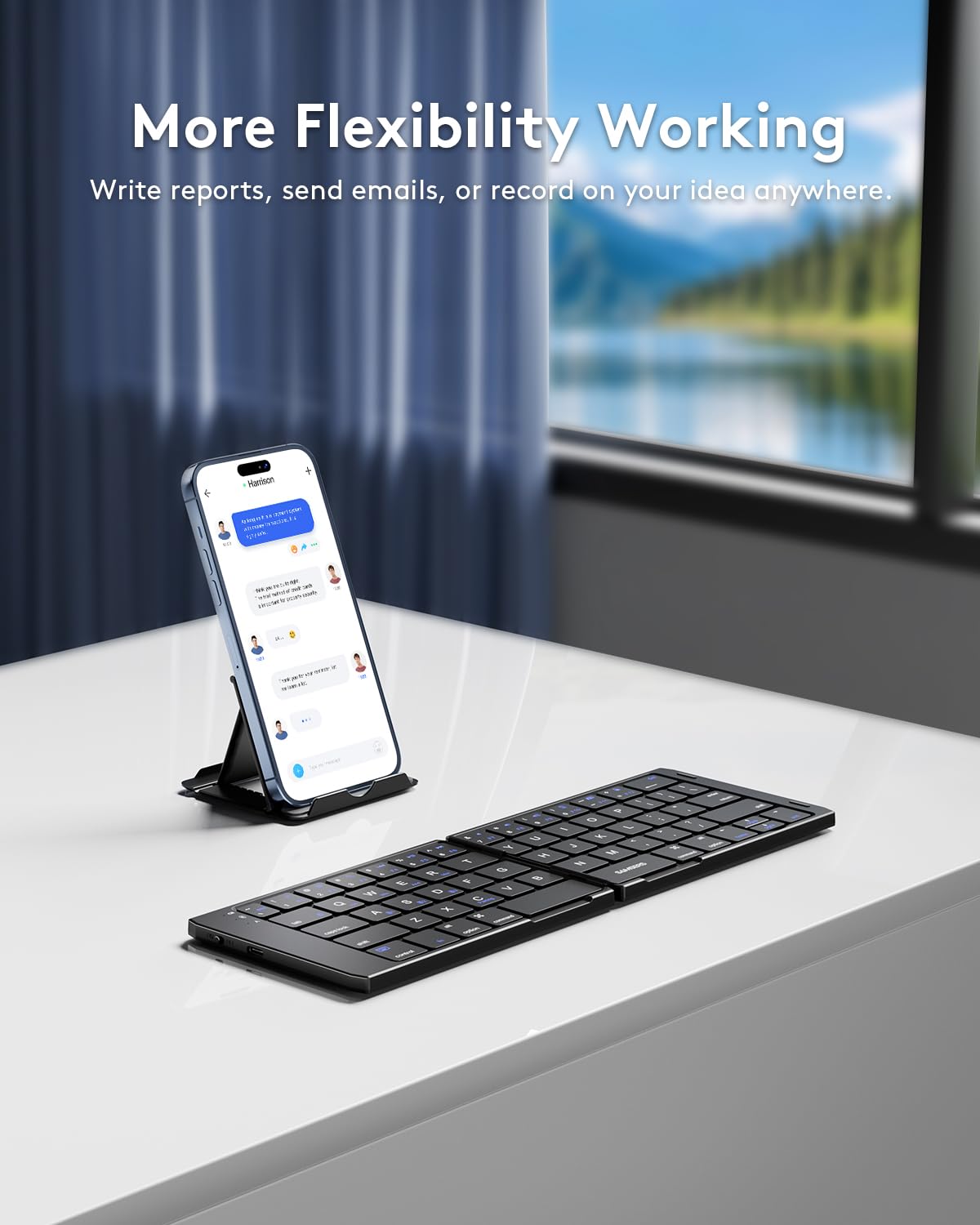 Foldable Bluetooth Keyboard - Portable Wireless Rechargeable Keyboard for iPad, iPhone, MacBook, Android & Windows | Supports 3 Devices Simultaneously | Perfect for Travel, Office & Home Use | Black