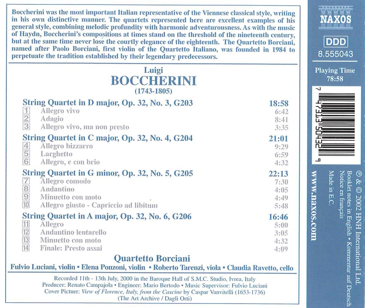 Boccherini String Quartets Op 32 Nos 3-6 | Classical Music CD | Perfect for Dinner Parties & Relaxation
