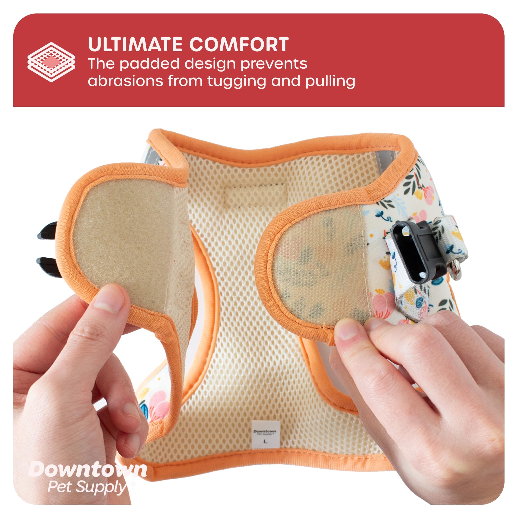 Downtown Pet Supply No-Pull Step-in Dog Harness for Small Dogs - Adjustable Padded Mesh Vest with Reflective Trim & Buckle Strap | Floral Design | Perfect for Walking, Training & Outdoor Adventures