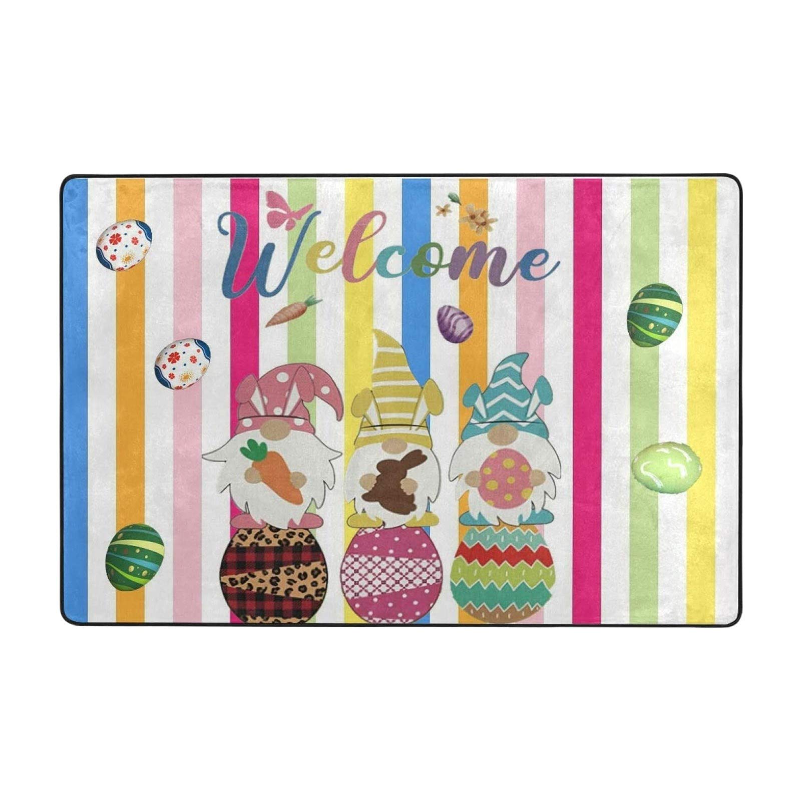 Easter Bunny and Egg Welcome Doormat - 16x24 Inch Non-Slip Indoor/Outdoor Rug for Front Door, Living Room, Patio - Holiday Home Decor for Spring Celebrations