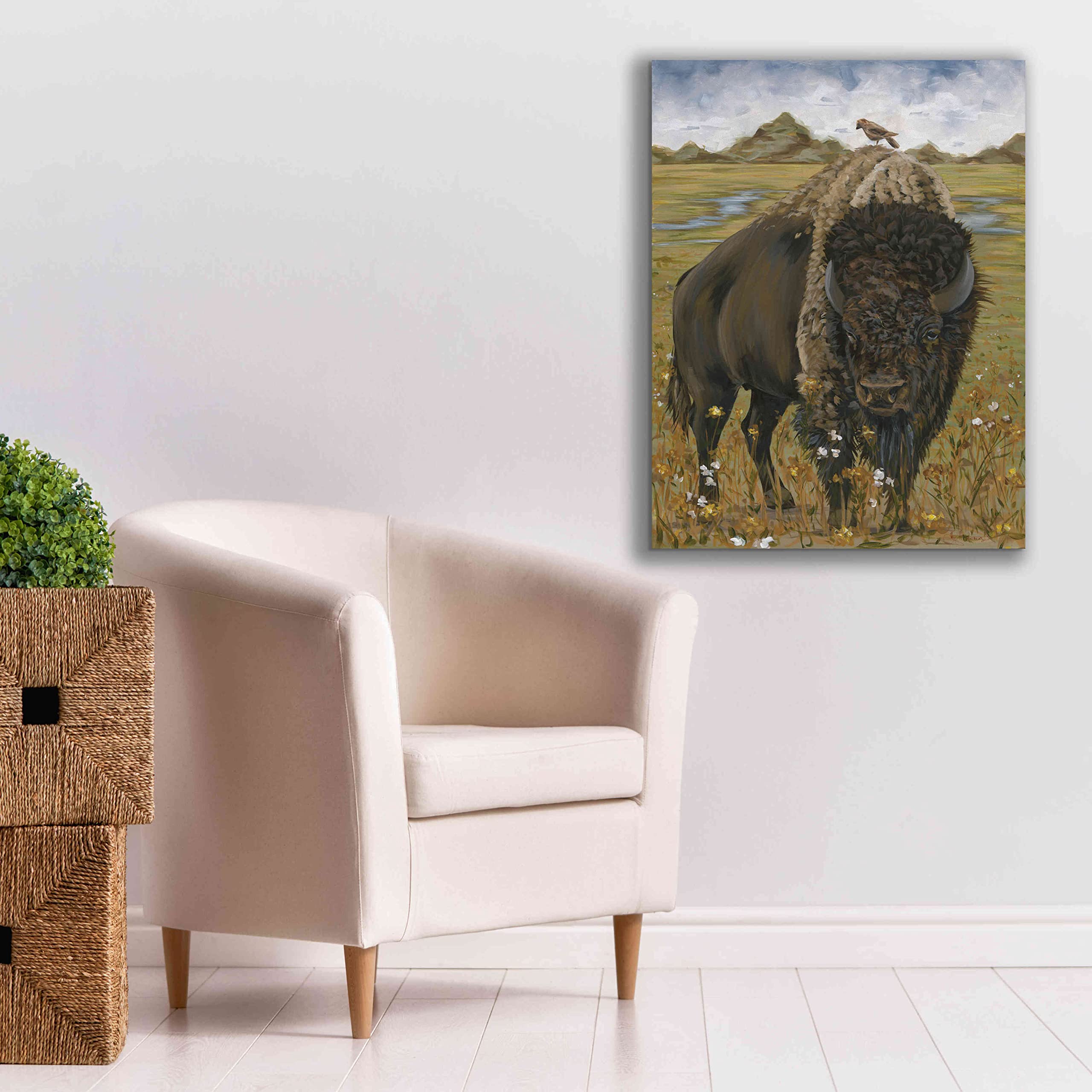 Bison by Hollihocks Art - Premium Giclee Canvas Wall Art Print 26x34 Inches - Western Home Decor for Living Room, Office & Cabin