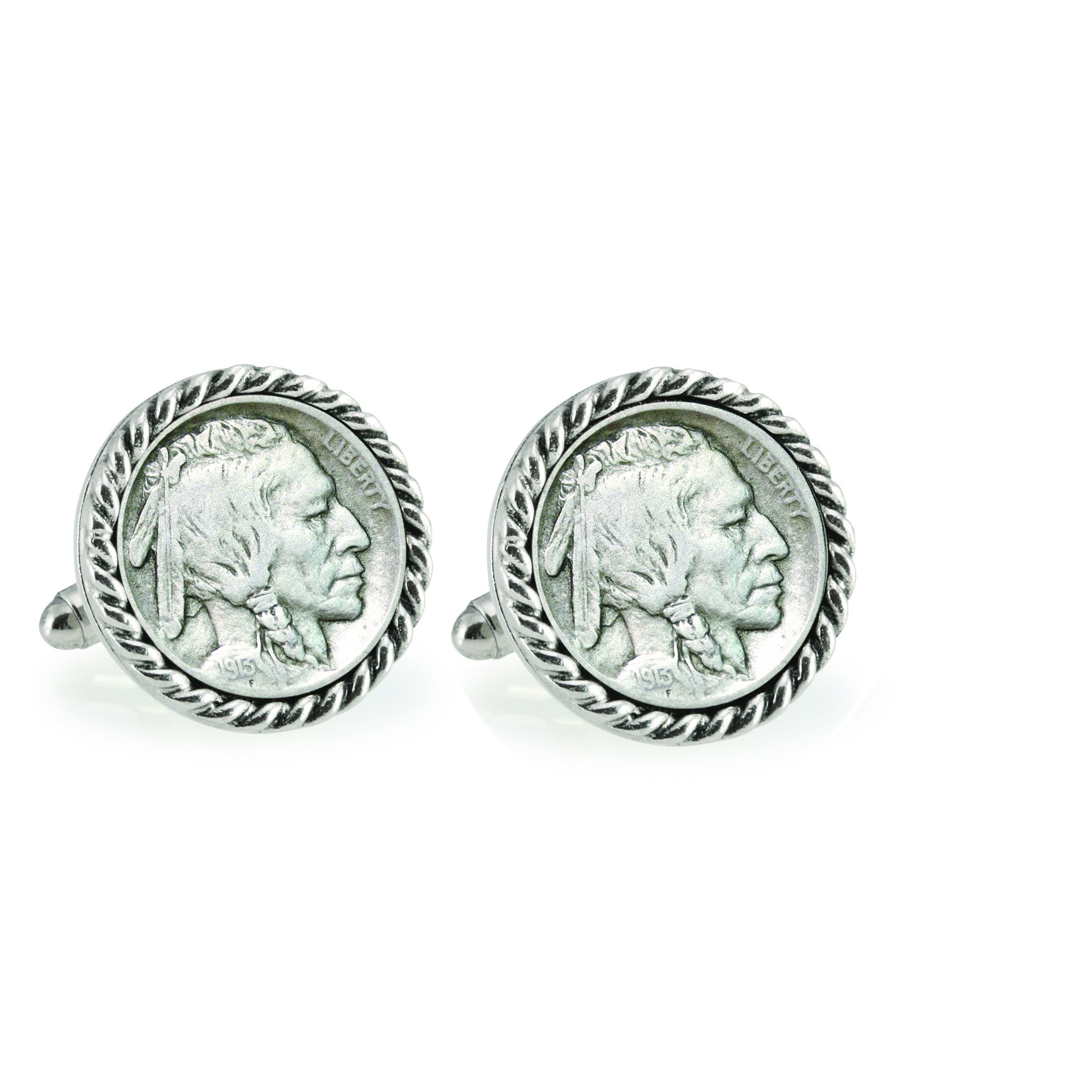 Vintage 1913 First-Year Buffalo Nickel Cufflinks with Silvertone Rope Bezel - Perfect for Weddings, Formal Events & Collector Gifts