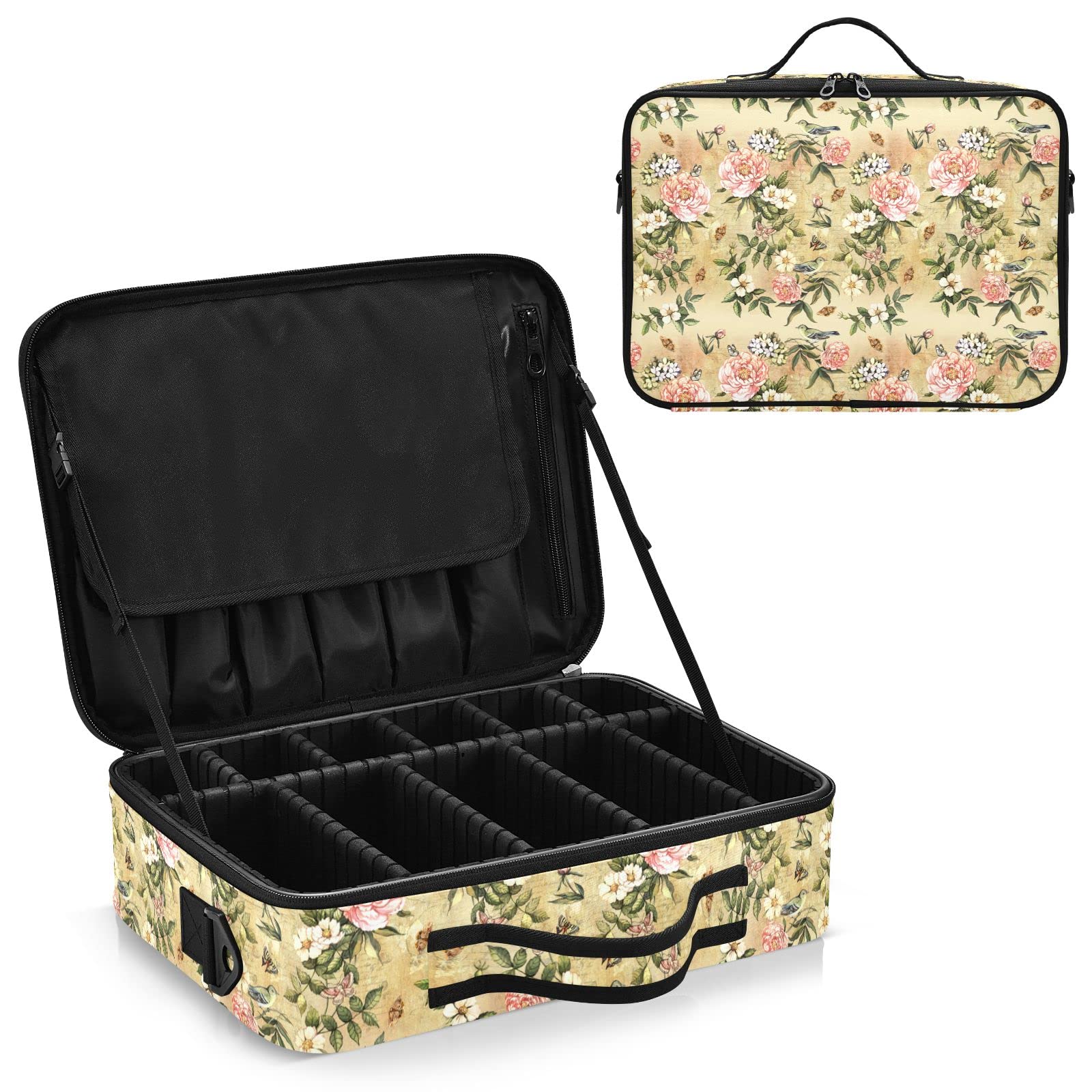 Vintage Bird Flowers Makeup Bag for Women - Travel Cosmetic Organizer for Artists & Professionals