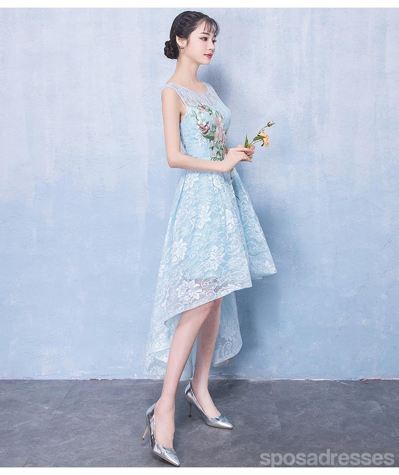 **Elegant High-Low Light Blue Lace Homecoming Dress for Prom & Special Occasions | CM697 | Perfect for Dances, Parties & Formal Events**