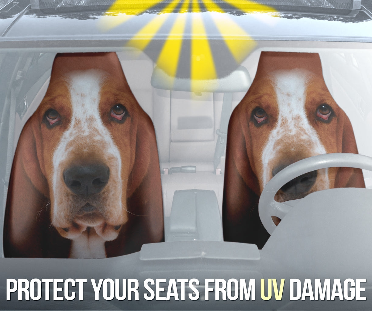 Basset Hound Dog Car Seat Cover - Waterproof Pet Seat Protector with Funny Dog Face Design - Perfect for Car Travel & Outdoor Adventures with Your Pet