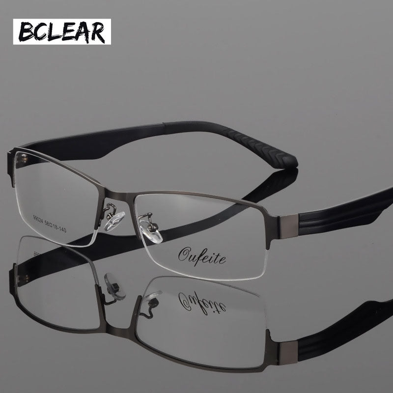 Bclear Men's Eyeglasses - Large Semi-Rimless Square Frame with Alloy Arms for Work, Reading & Driving | Stylish Wide Fit Eyewear for Men