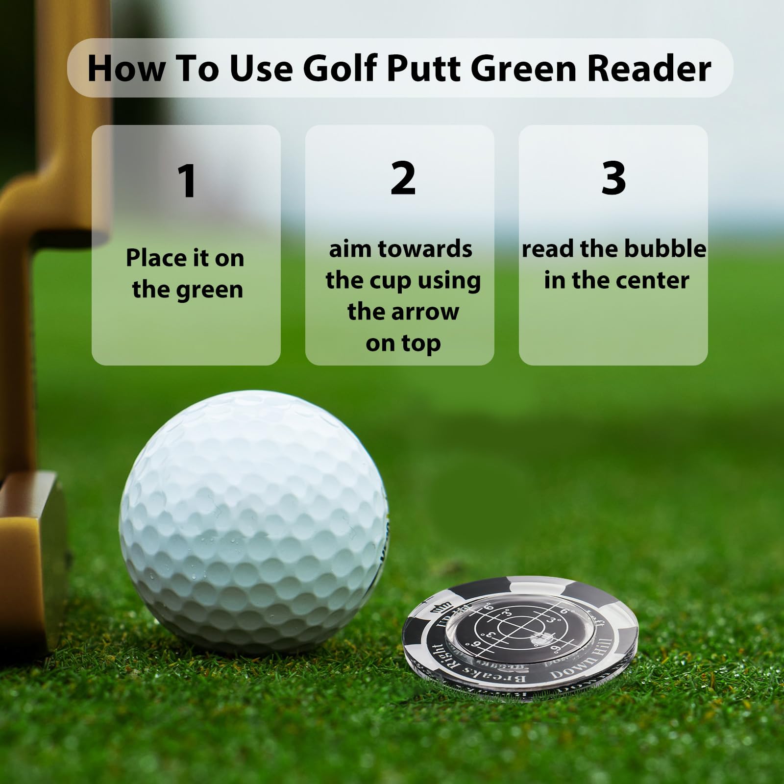 High Precision Golf Green Reader & Ball Marker - Poker Chip Style Bubble Level for Accurate Putting | Golf Accessories for Men | Perfect for Practice & Tournament Play