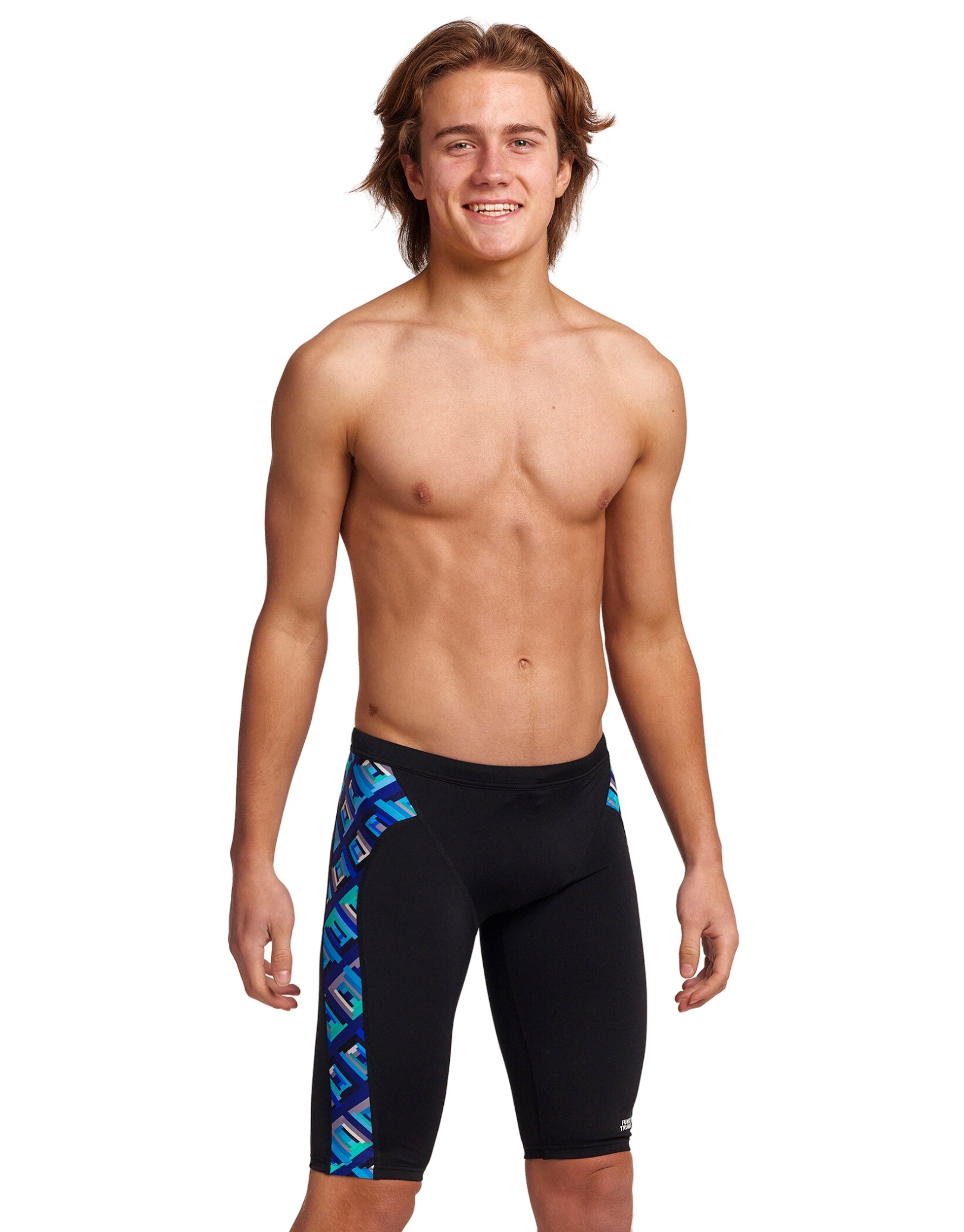 Boys' Blue & Black Swim Training Jammers - High-Performance Competitive Swimwear for Kids' Swim Practice & Pool Training
