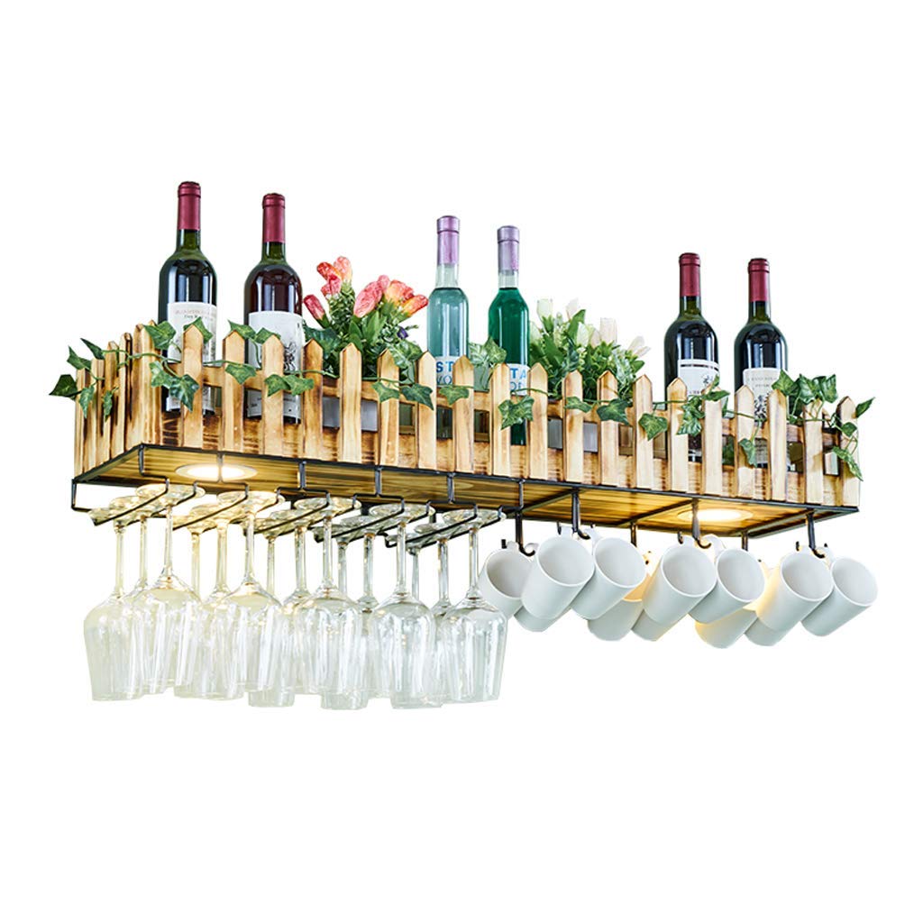 Viinice Wall Mounted Wine Rack - Metal & Wood Bottle Holder with Stemware Storage | LED Light Bar for Home Kitchen, Restaurant & Bar Decor | Perfect for Wine Cellar, Dining Room & Commercial Use