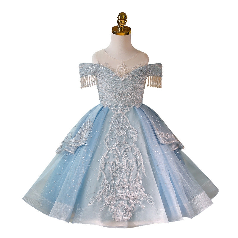 Adorable Baby Girl Puffy Blue Sequins Dress - Toddler Birthday Party Princess Gown for Special Occasions | Perfect for Photo Shoots, Pageants & Holiday Celebrations