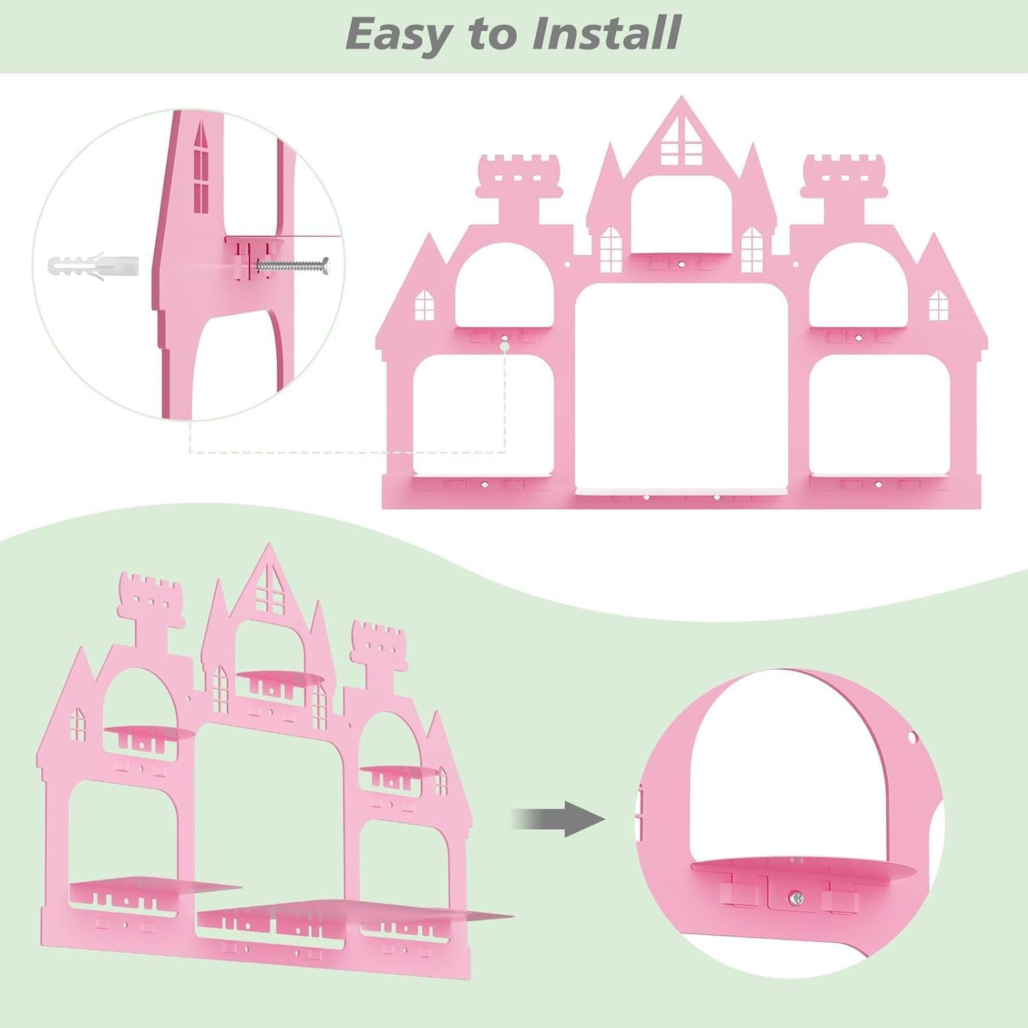 Magnetic Floating Shelf for Toniebox - Holds 20-30 Tonies Figures, Wall Mounted Display Rack for Kids Room Decor (Pink Castle) - Perfect for Organizing and Showcasing Tonies Audio Characters in Playrooms and Bedrooms