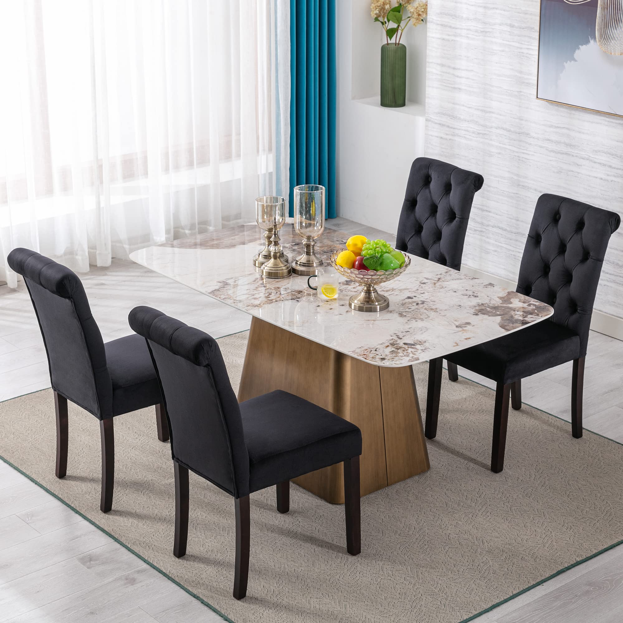 Velvet Dining Chairs Set of 4 - Modern Upholstered Tufted Accent Chairs with Wooden Legs for Dining Room, Kitchen, Restaurant & Home Decor - Elegant Black Parsons Side Chairs (Perfect for Dinner Parties, Family Gatherings & Stylish Home Entertaining)