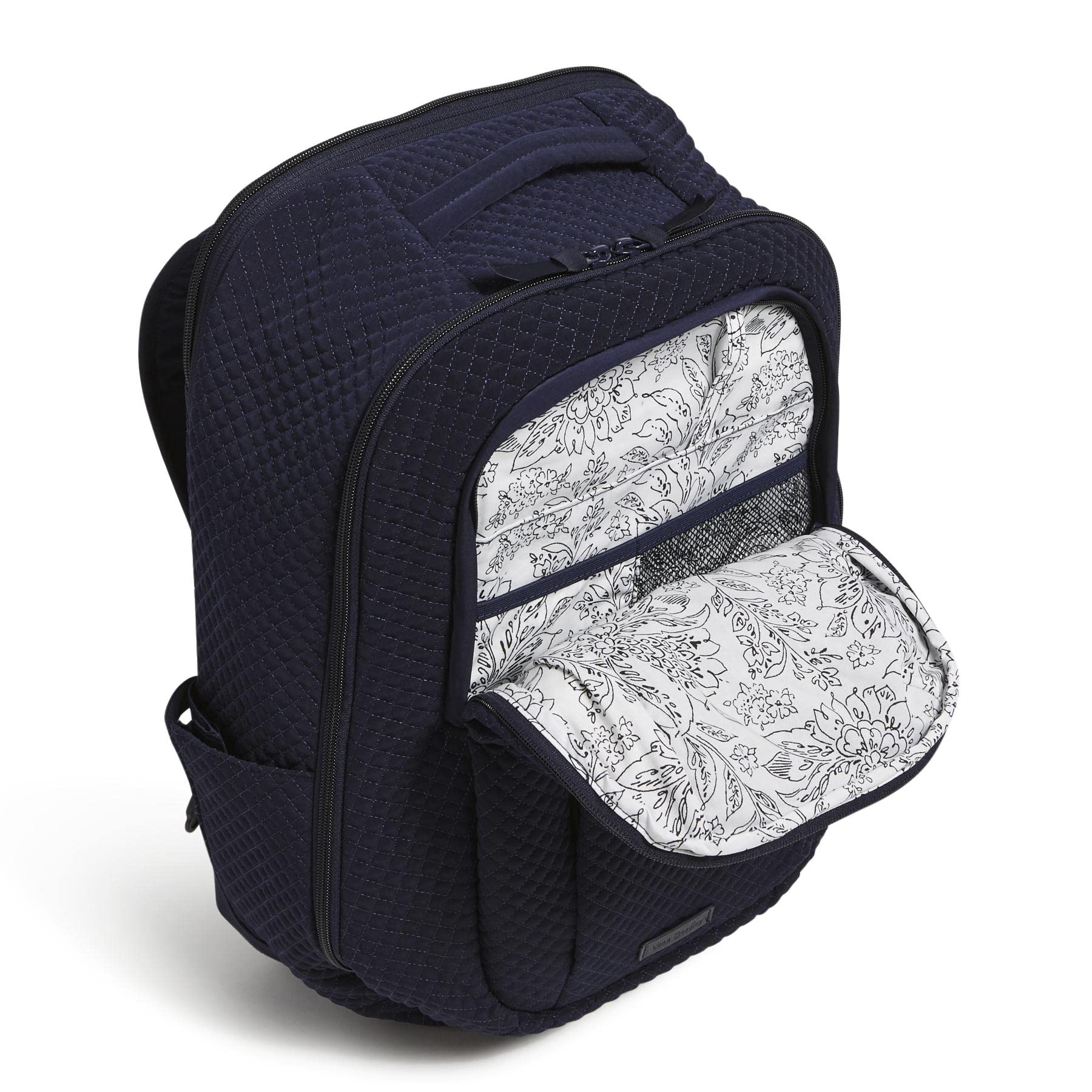 Vera Bradley Women's Large Microfiber Travel Backpack - Lightweight Carry-On Bag for Work, School & Vacation - Classic Navy One Size Backpack for Commuters & College Students
