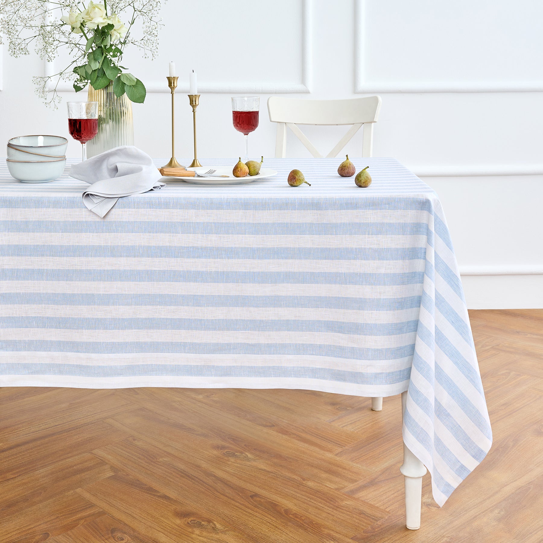 Sorrento Stripe Tablecloth - Premium Cotton Table Cover for Dining Room, Kitchen, Party & Outdoor Use - Waterproof & Washable - Perfect for Weddings, Holidays & Everyday Dining