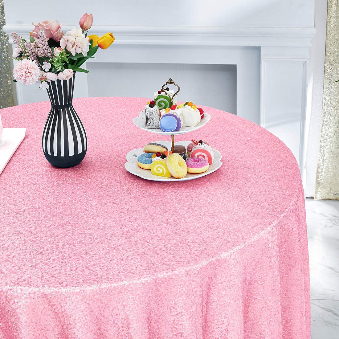 50x50 Inch Pink Square Sequin Tablecloth - Glitter Party Table Cover for Wedding, Bridal Shower, Birthday, Banquet & Dessert Table Decorations | Perfect for Home Decor, Holiday Parties & Special Events