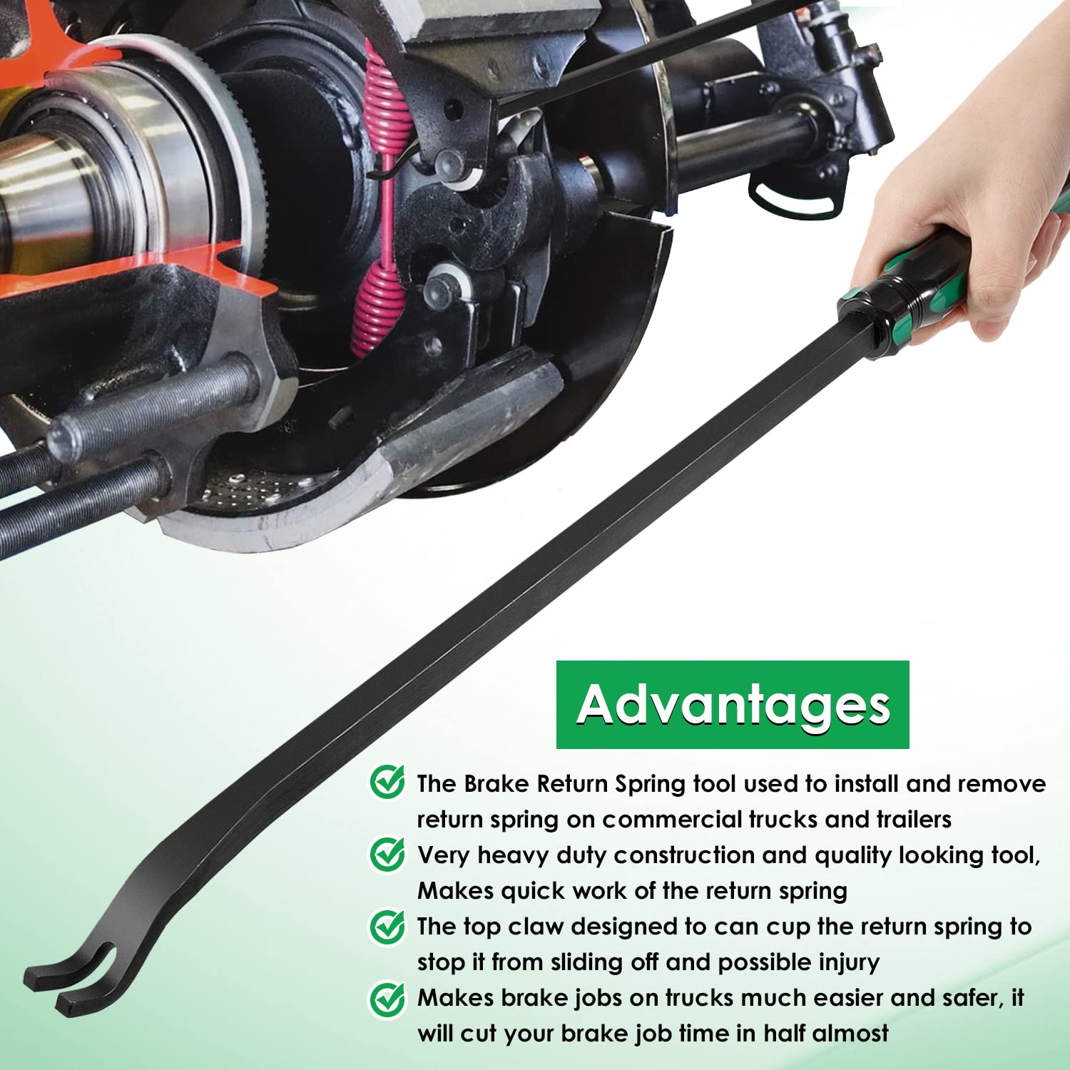 Heavy Duty Brake Return Spring Tool for Large Trucks & Trailers with Air Brakes - S Cam Compatible Spring Tech Tool for Installing & Removing Return Springs on Commercial Vehicles | Ideal for Fleet Maintenance & Roadside Repairs