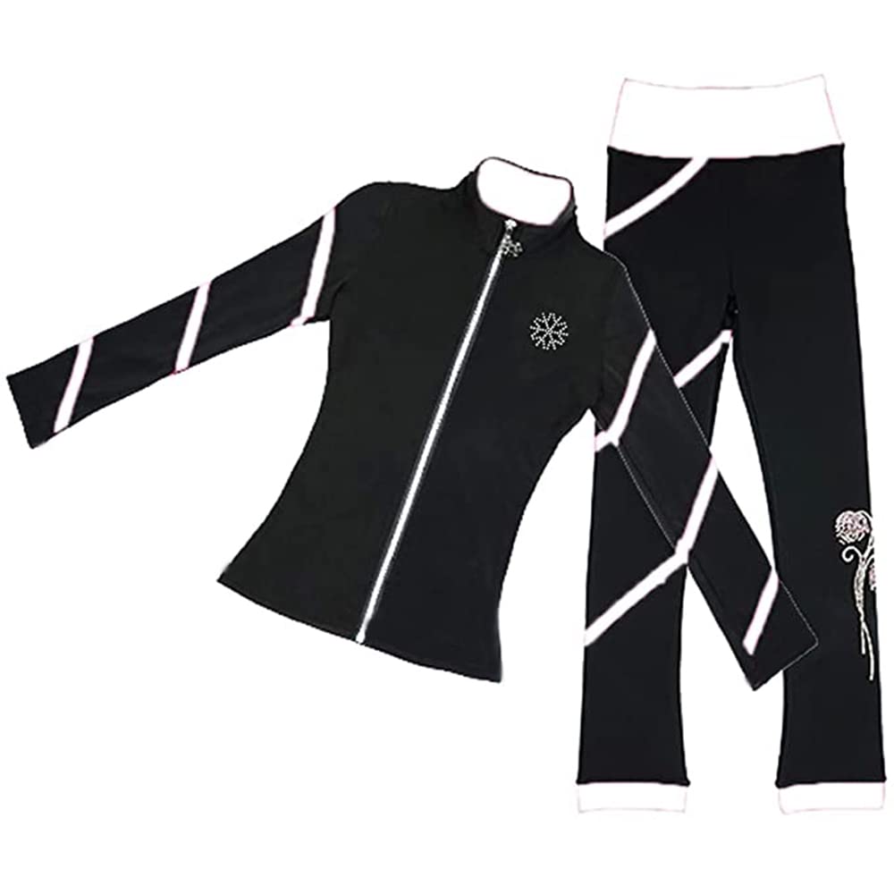 LIUHUO Women's Figure Skating Spiral Fleece Jacket & Pants Set - Warm Winter Training Outfit for Girls & Women (Yellow) - Perfect for Ice Skating Practice, Cold Weather Workouts, and Outdoor Winter Sports