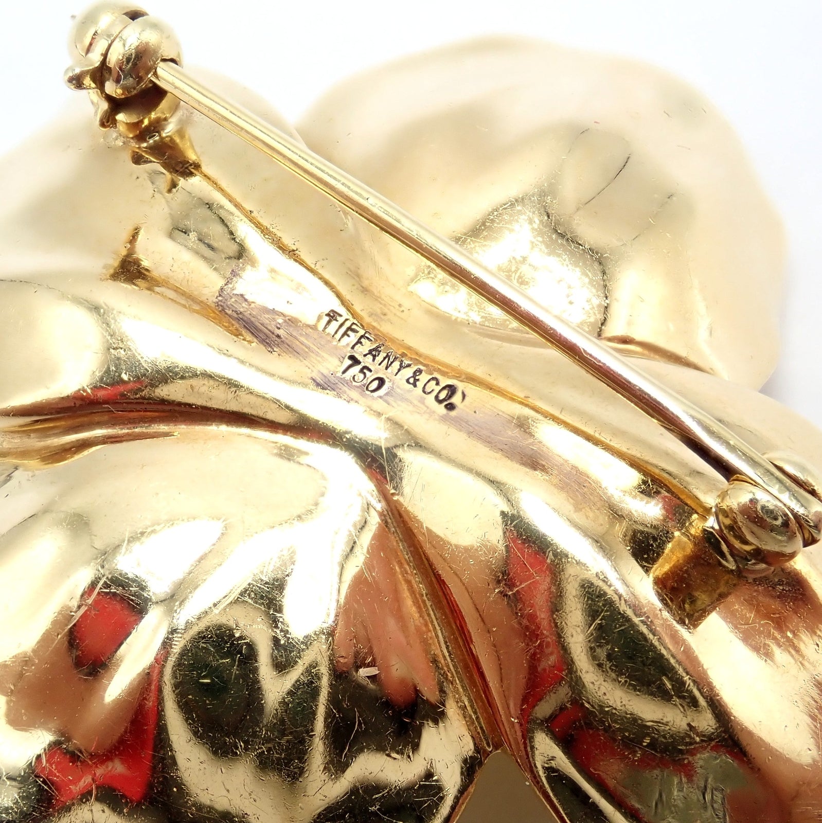 Authentic Tiffany & Co. 18k Yellow Gold Dogwood Flower Pin Brooch - Elegant Jewelry Gift for Women, Perfect for Weddings, Anniversaries & Special Occasions