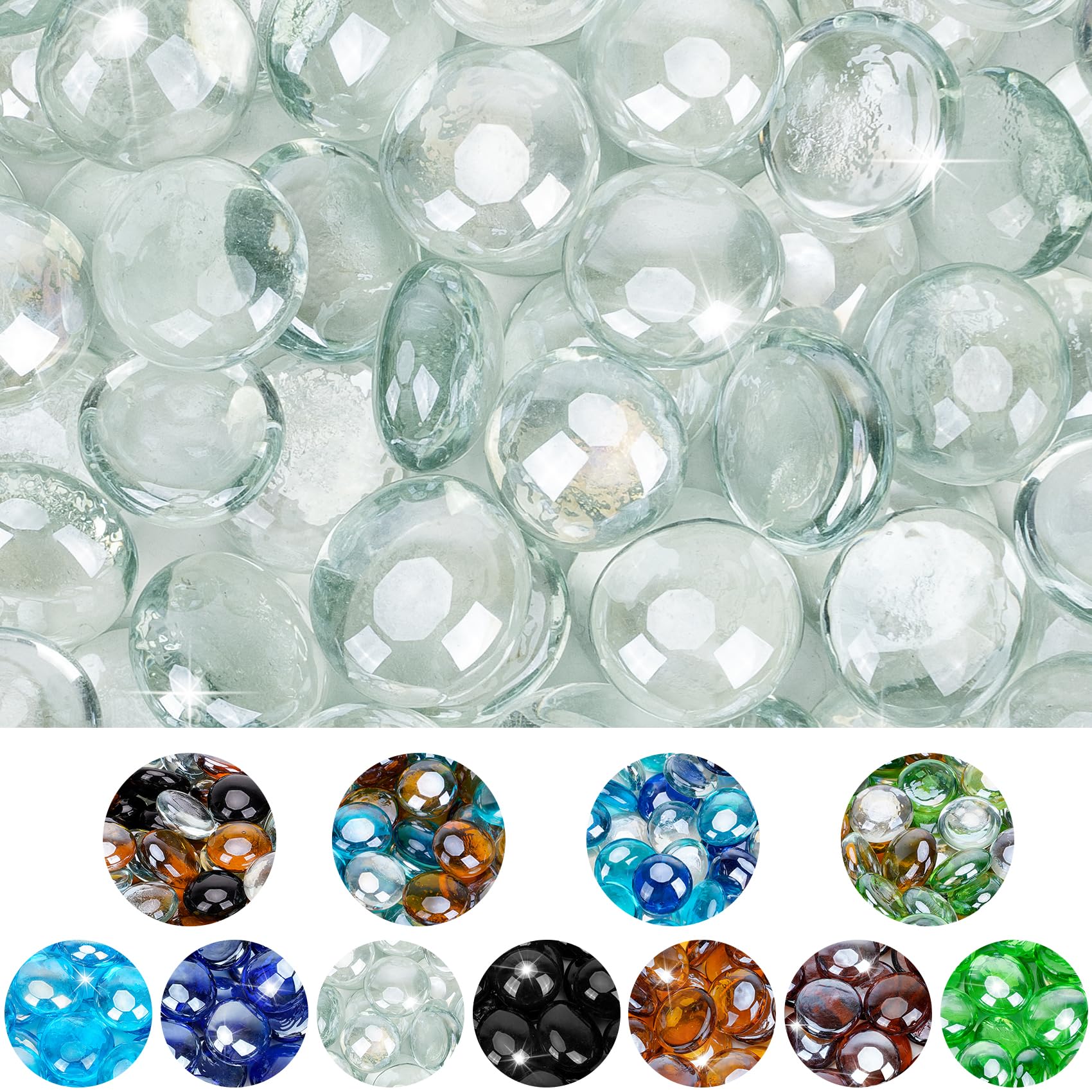 Mr. Fireglass 10 Pound Fire Glass Beads - 1/2 Inch Reflective Round Fire Glass for Fireplace, Fire Pit & Landscaping - High Luster Crystal Ice Glass for Outdoor & Indoor Decoration - Perfect for Patio, Garden, and Backyard Ambiance