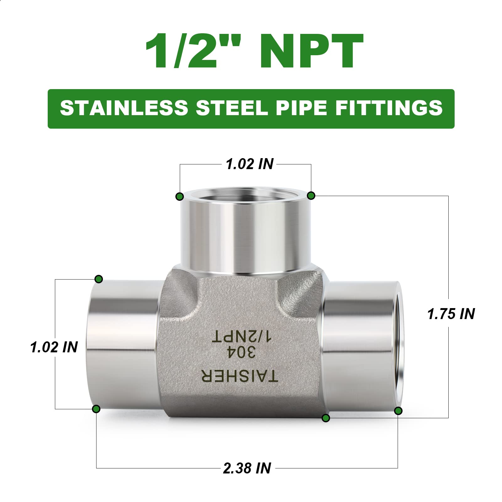 304 Stainless Steel Tee Pipe Fitting 1/2