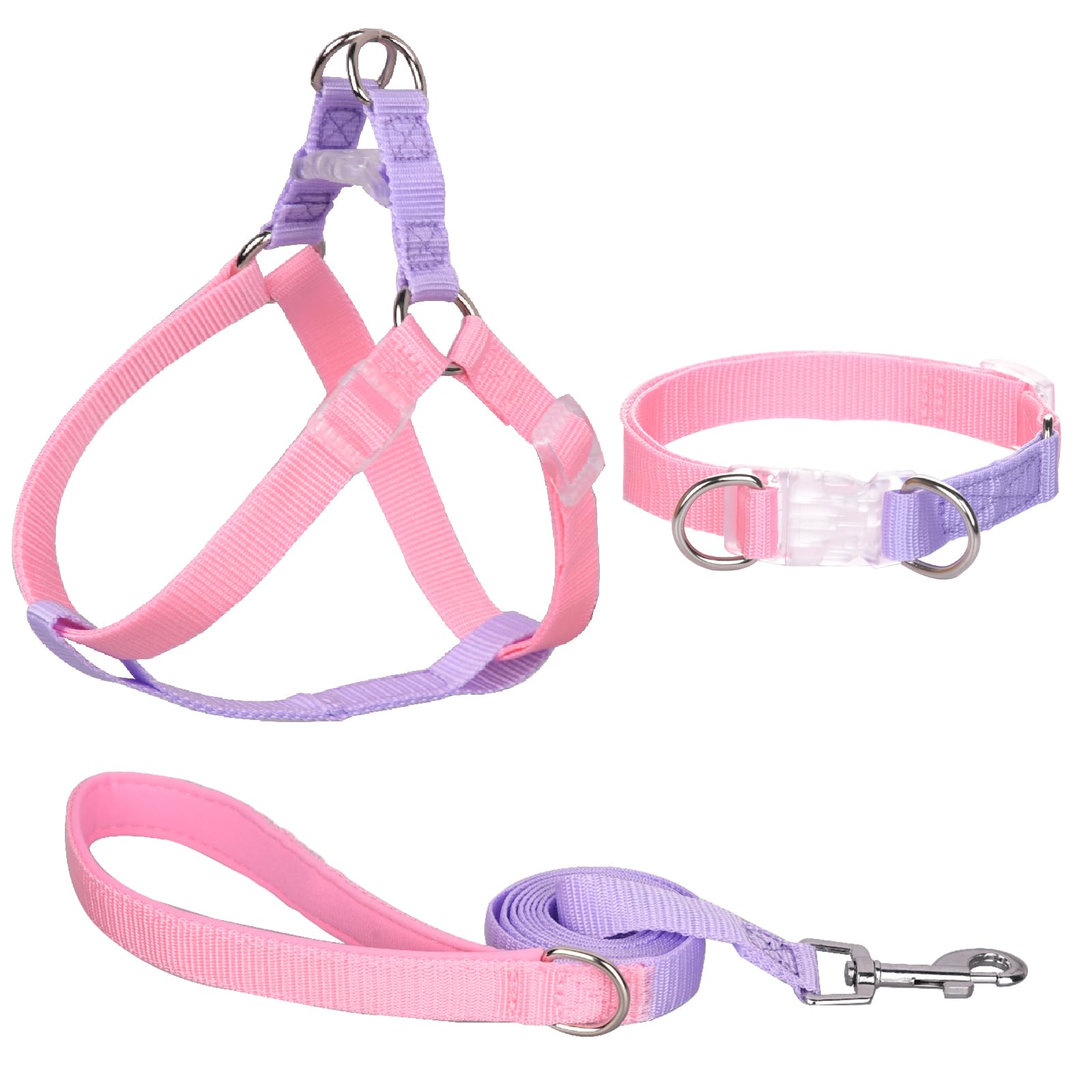 AIITLE Upgraded No-Pull Dog Harness with Padded Handle - Escape-Proof Easy Walk Harness Collar Leash Set for Small Dogs (Pink-Purple) - Perfect for Training, Walking & Outdoor Adventures