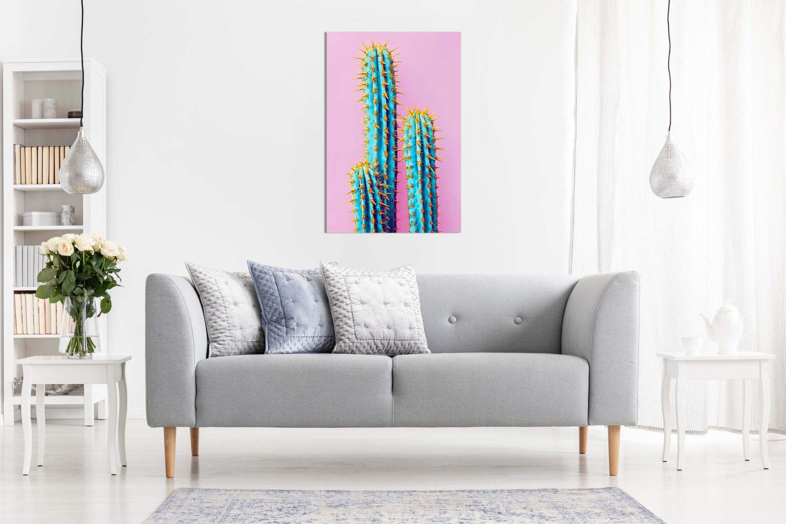 Pink Abstract Contemporary Modern Cactus Canvas Wall Art Print - 24x16 Inches - Home Office Decor, Living Room Aesthetic, Unique Housewarming Gift