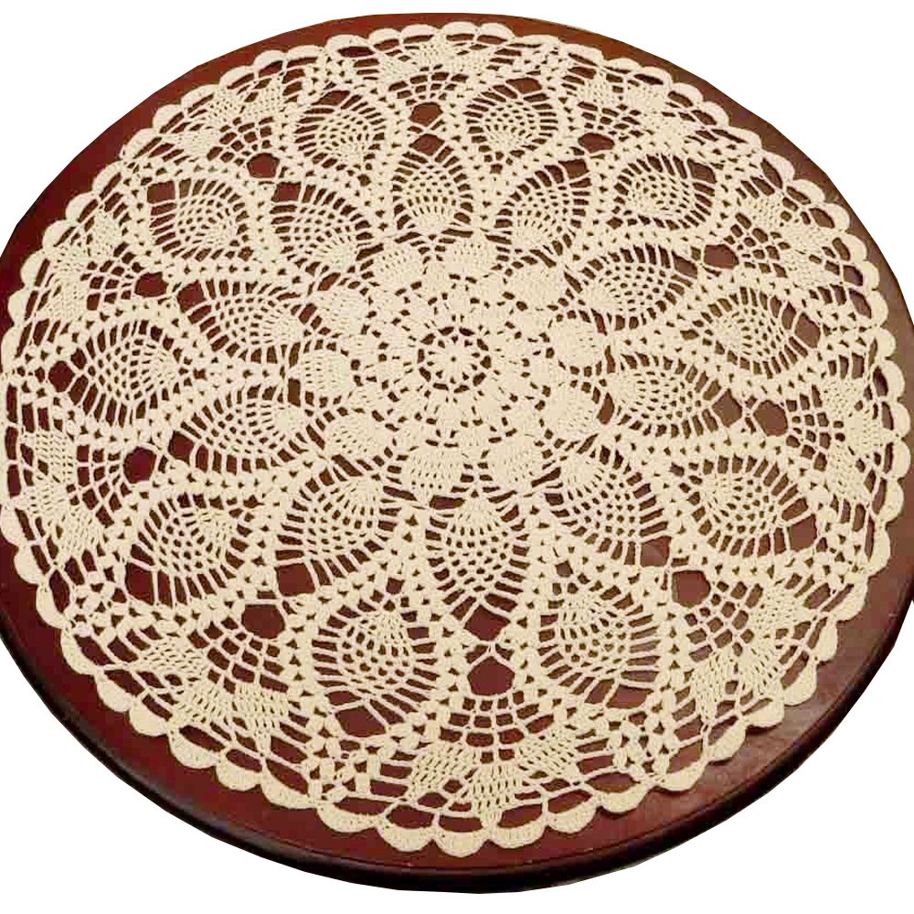 Handmade Crochet Lace Doilies Table Placemats - 20 Inch Round Cotton Coasters for Dining Tables, Sofa Covers (Waterlily Pattern, Beige) | Elegant Home Decor, Tea Party & Wedding Table Setting Accessories