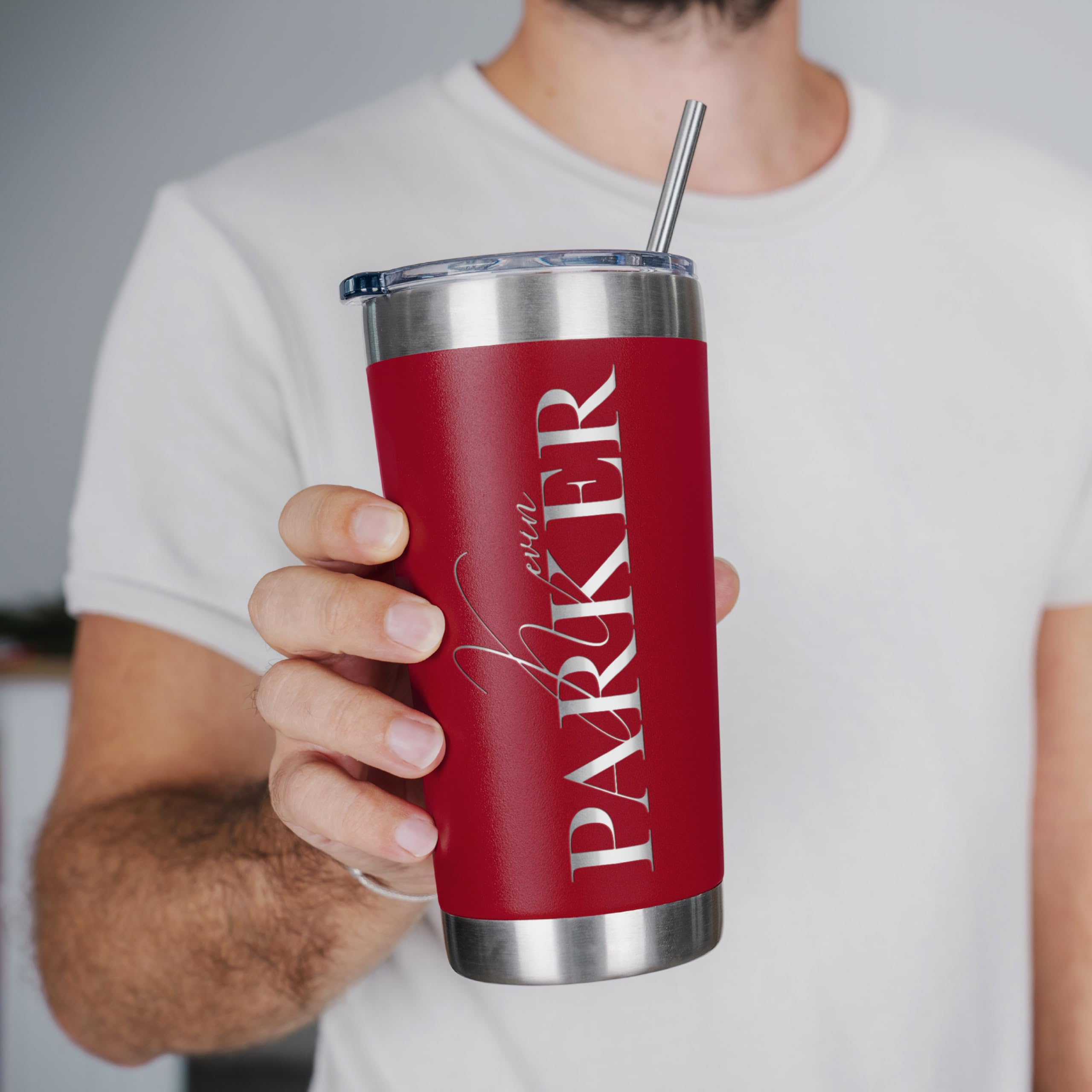 Personalized Burgundy Tumbler with Engraved Name - 30oz Double Wall Insulated Coffee Cup with Slider Lid - 12 Stylish Designs - Perfect Gift for Women, Mom, Her - Great for Office, Travel & Daily Hydration