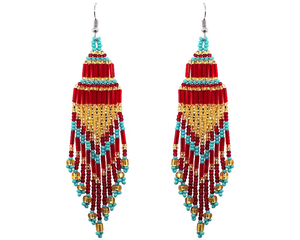 Extra Long Multicolored Seed Bead Chandelier Fringe Beaded Dangle Earrings - Handmade Boho Jewelry for Women, Perfect for Festivals, Parties and Boho Chic Outfits