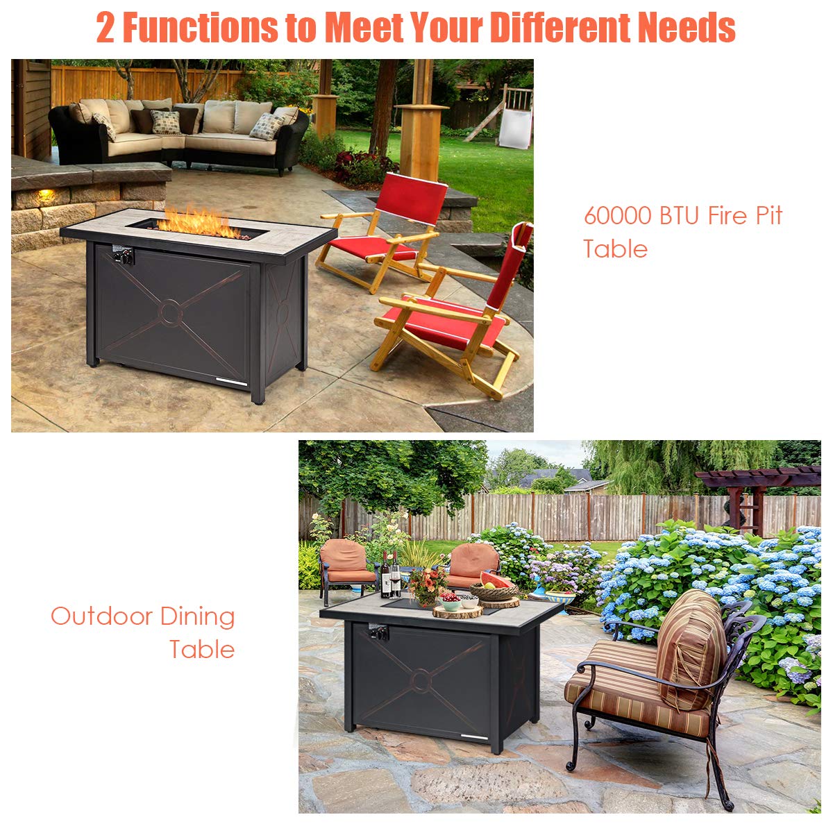 42 Inch Giantex Rectangular Propane Fire Pit Table with Ceramic Tabletop - 60,000 BTU Outdoor Gas Heater with Electronic Ignition, Lava Rocks, Waterproof Cover & Table Cover - Perfect for Patio, Backyard, Deck & Outdoor Gatherings