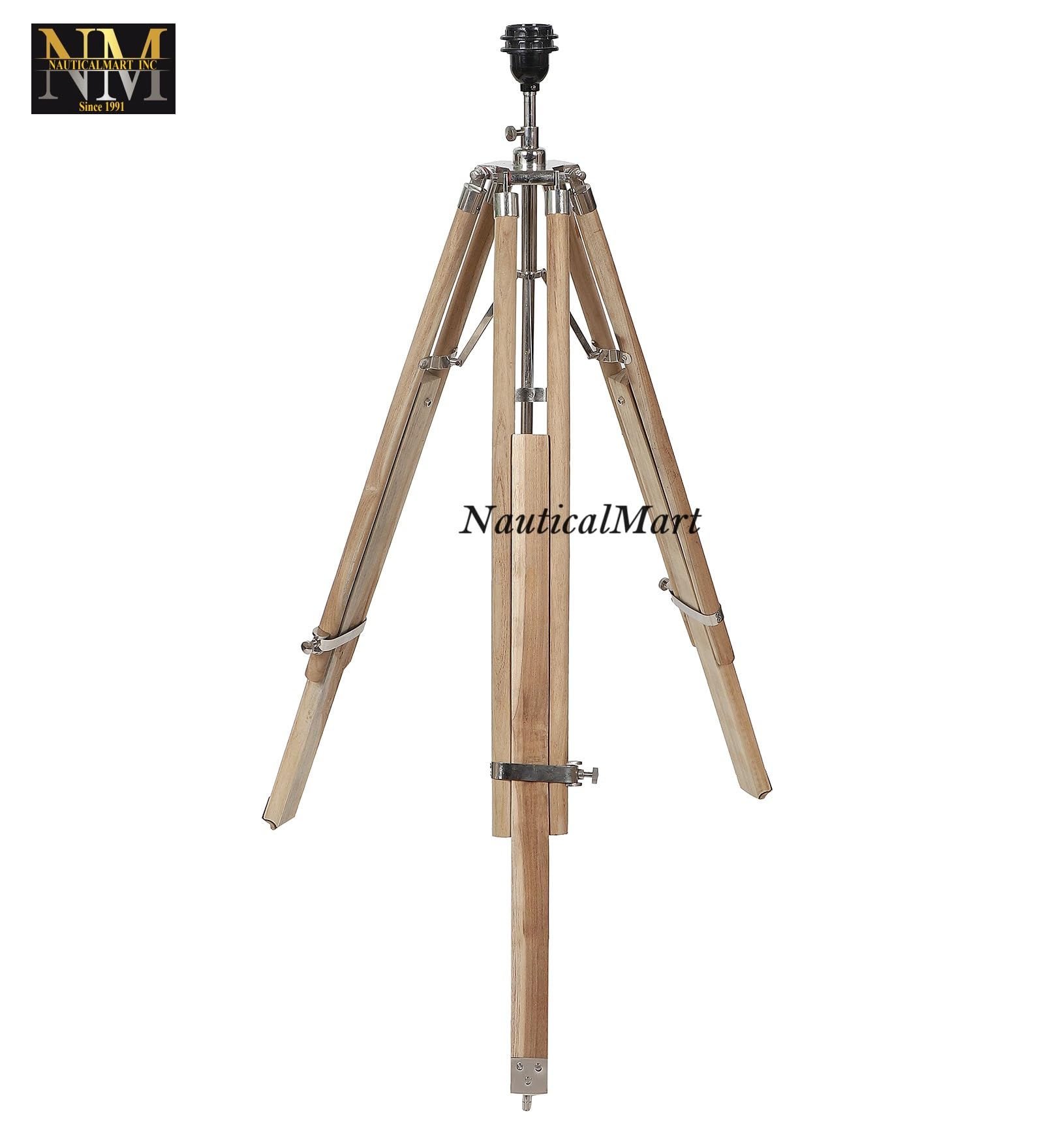 NauticalMart Teak Wood Tripod Floor Lamp Stand - Natural Timber Home Decor Lighting (Shade Not Included) | Perfect for Living Room, Bedroom, or Office Ambient Lighting