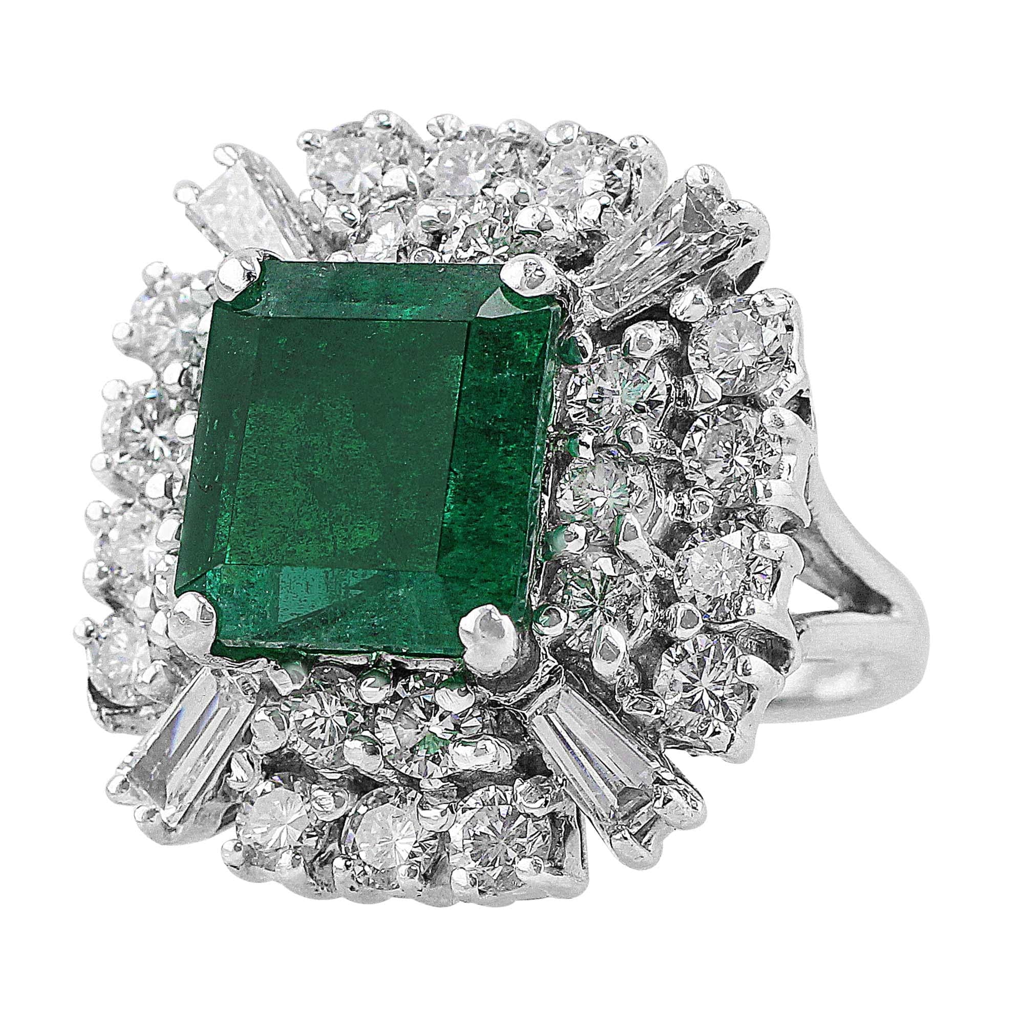 14K White Gold 4 Carat Emerald and Diamond Vintage Ring for Women - Elegant Engagement, Wedding, or Anniversary Jewelry Gift