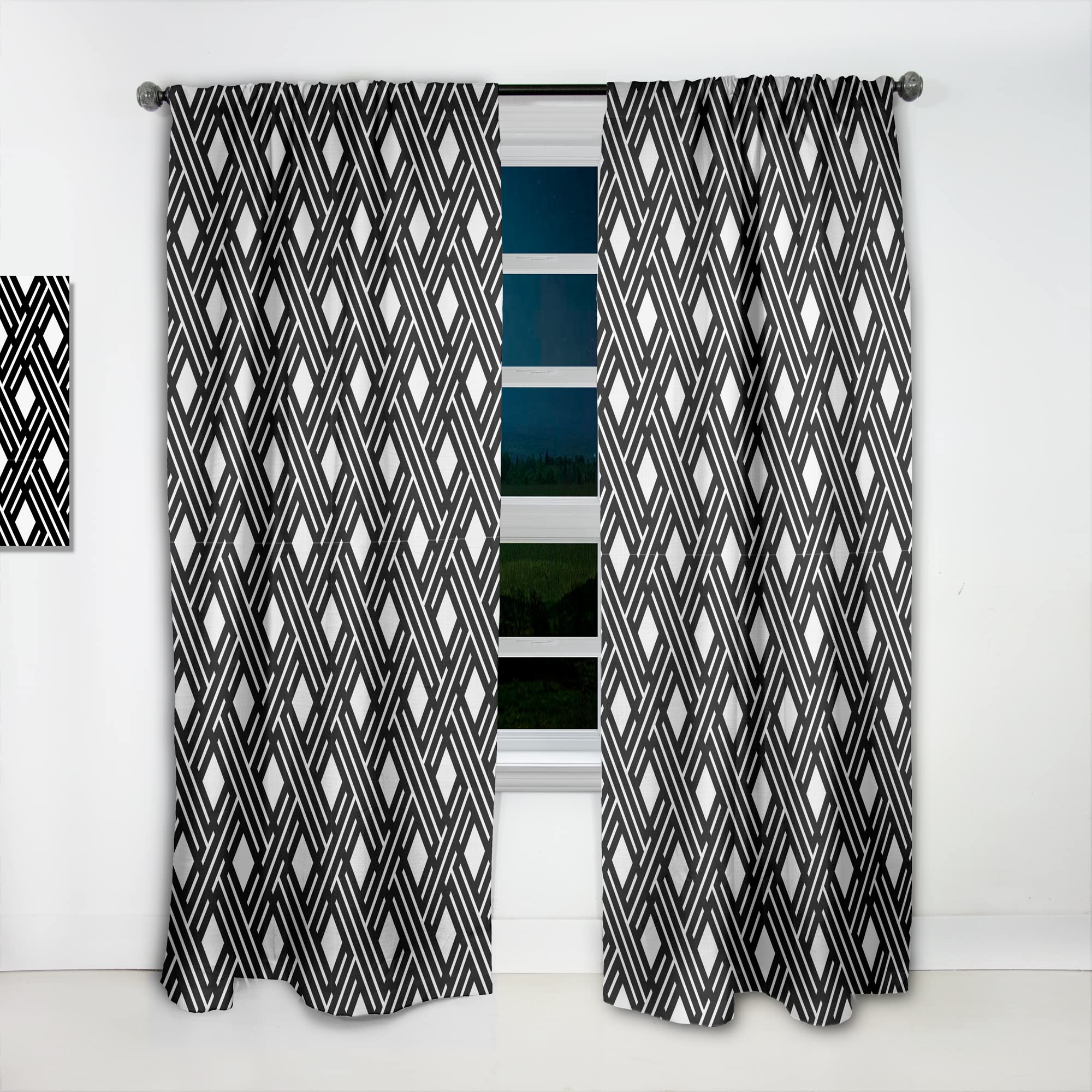 DesignQ Monochrome Geometric Pattern II Thermal Insulated Curtains - 52x120 Inch Single Panel Blackout Drapes for Bedroom & Living Room - Modern Window Treatment for Home Decor & Light Control
