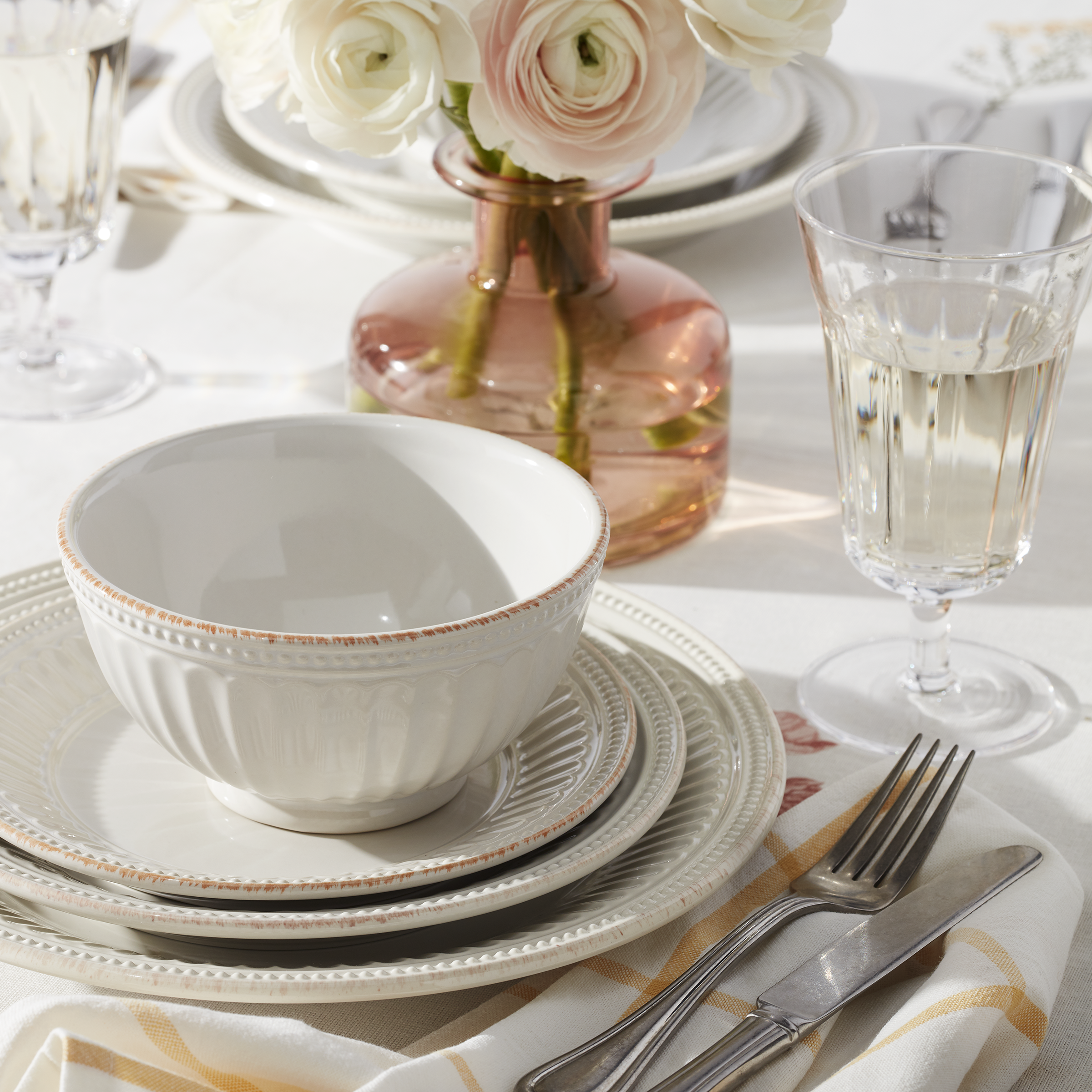 Premium French Perle Groove All-Purpose Bowls Set of 4 - Elegant Serving & Mixing Bowls for Kitchen, Dining, Entertaining & Food Prep