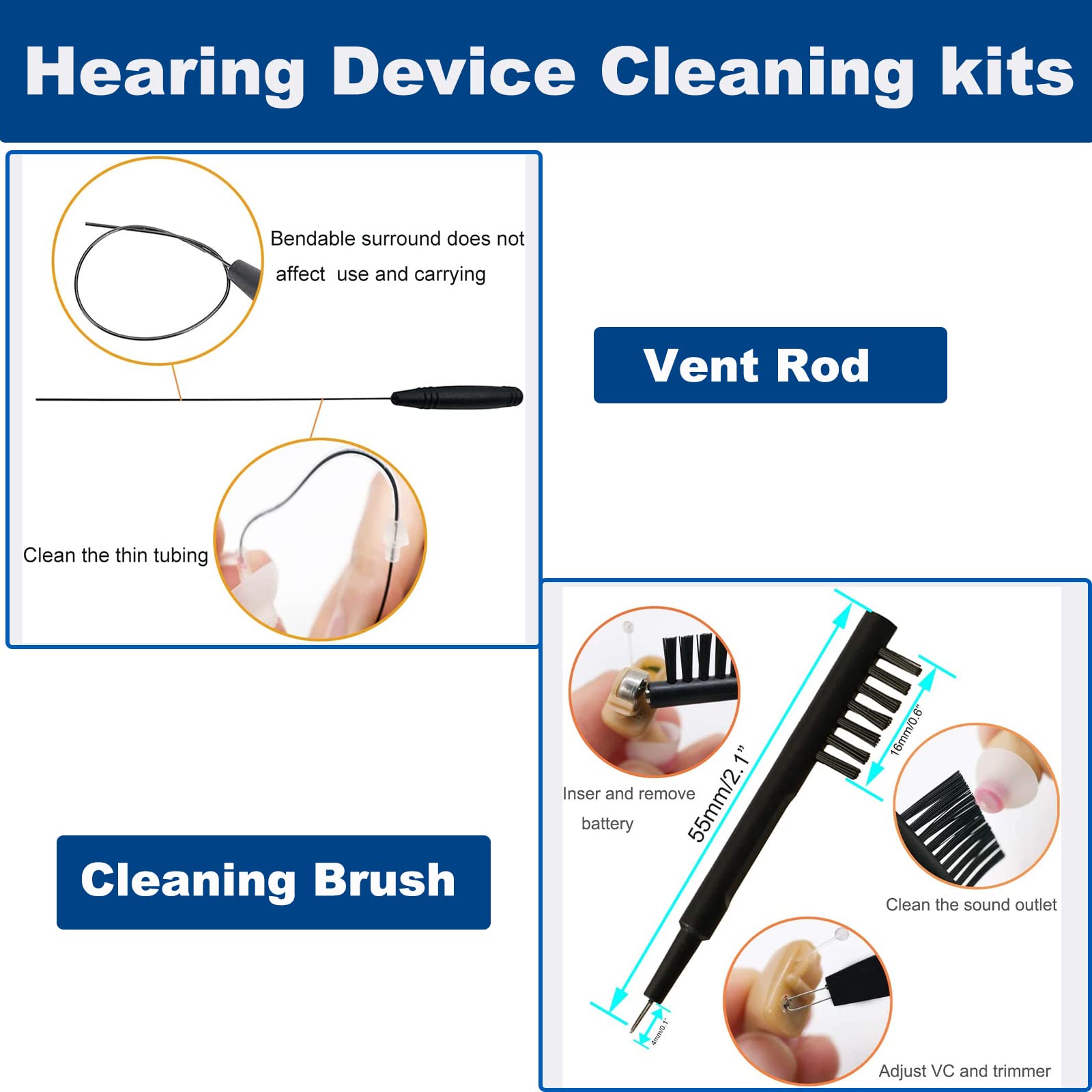 Hearing Aid Cleaning Kit - 3-in-1 Portable Sound Amplifier Cleaner Pen with Brush & Tools | Compact Multifunctional Maintenance Set (Black) | Perfect for Daily Hearing Device Care & Travel