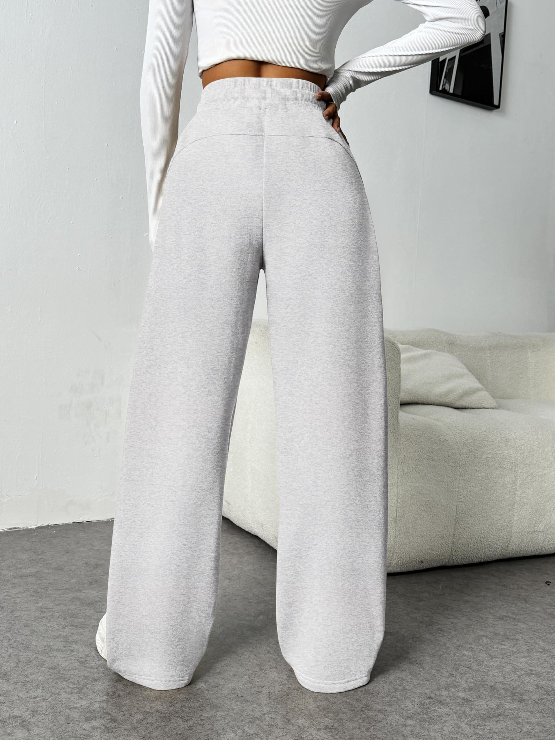 **PINSPARK Women's High Waisted Fleece Wide Leg Sweatpants - Winter Warm Athletic Joggers with Pockets for Workout, Lounge & Casual Wear**