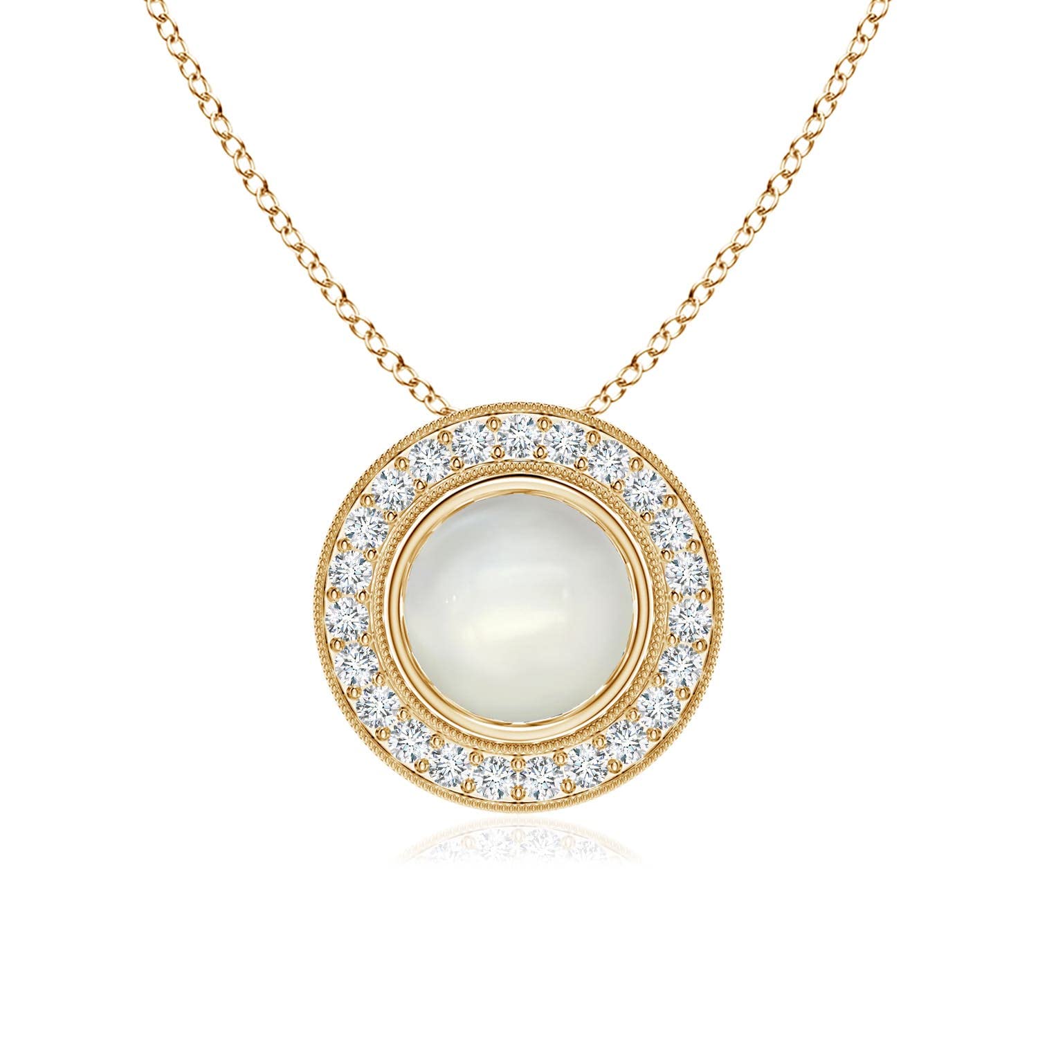 Angara Natural Moonstone Halo Solitaire Pendant Necklace for Women - 14K Solid Gold Jewelry | Elegant Gift for Birthday, Anniversary & Special Occasions | Perfect for Weddings, Date Nights & Formal Events