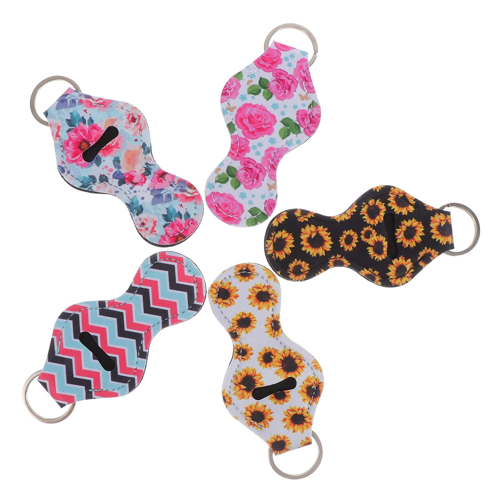 5-Piece Minkissy Car Mount Lipstick Holder Keychain Set - Neoprene Chapstick & Lip Balm Holder with Keyring - Perfect for Car Keys, Purses & Travel Accessories