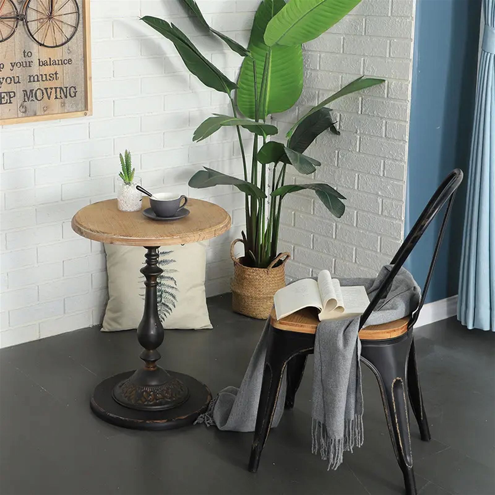 Criterion Finn End Table 490mm - Raw Pine Top with Black Metal Legs | Modern Side Table for Living Room, Bedroom & Office