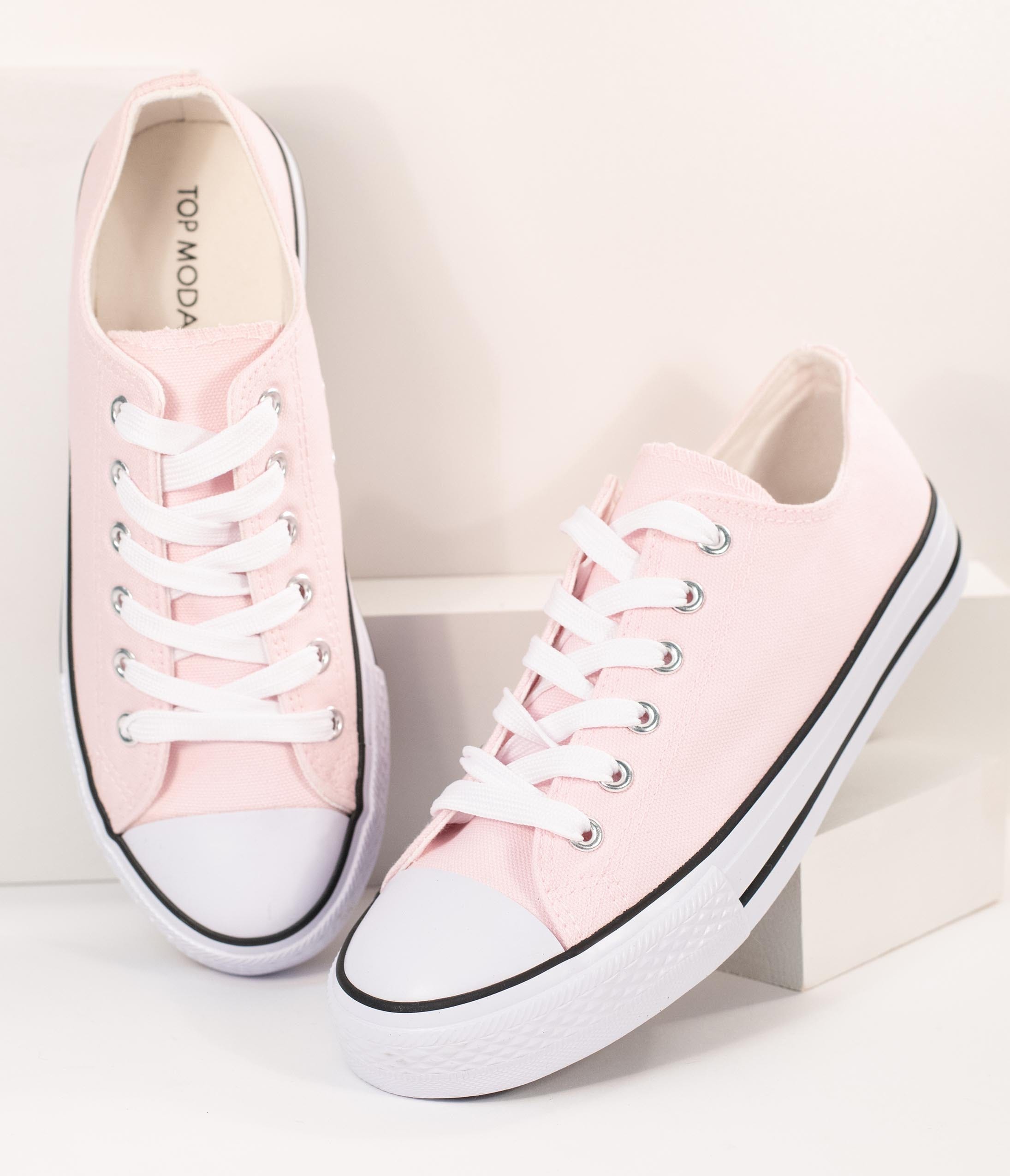 Light Pink Lace Up Canvas Sneakers for Women - Comfortable Casual Shoes for Walking, Running & Everyday Wear