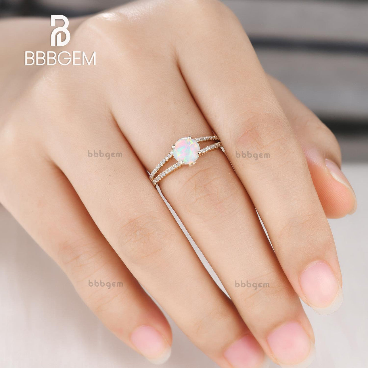 Vintage Opal Engagement Ring - Split Shank Round Cut Opal Wedding Band in Rose Gold | Perfect for Proposals, Anniversaries & Romantic Occasions